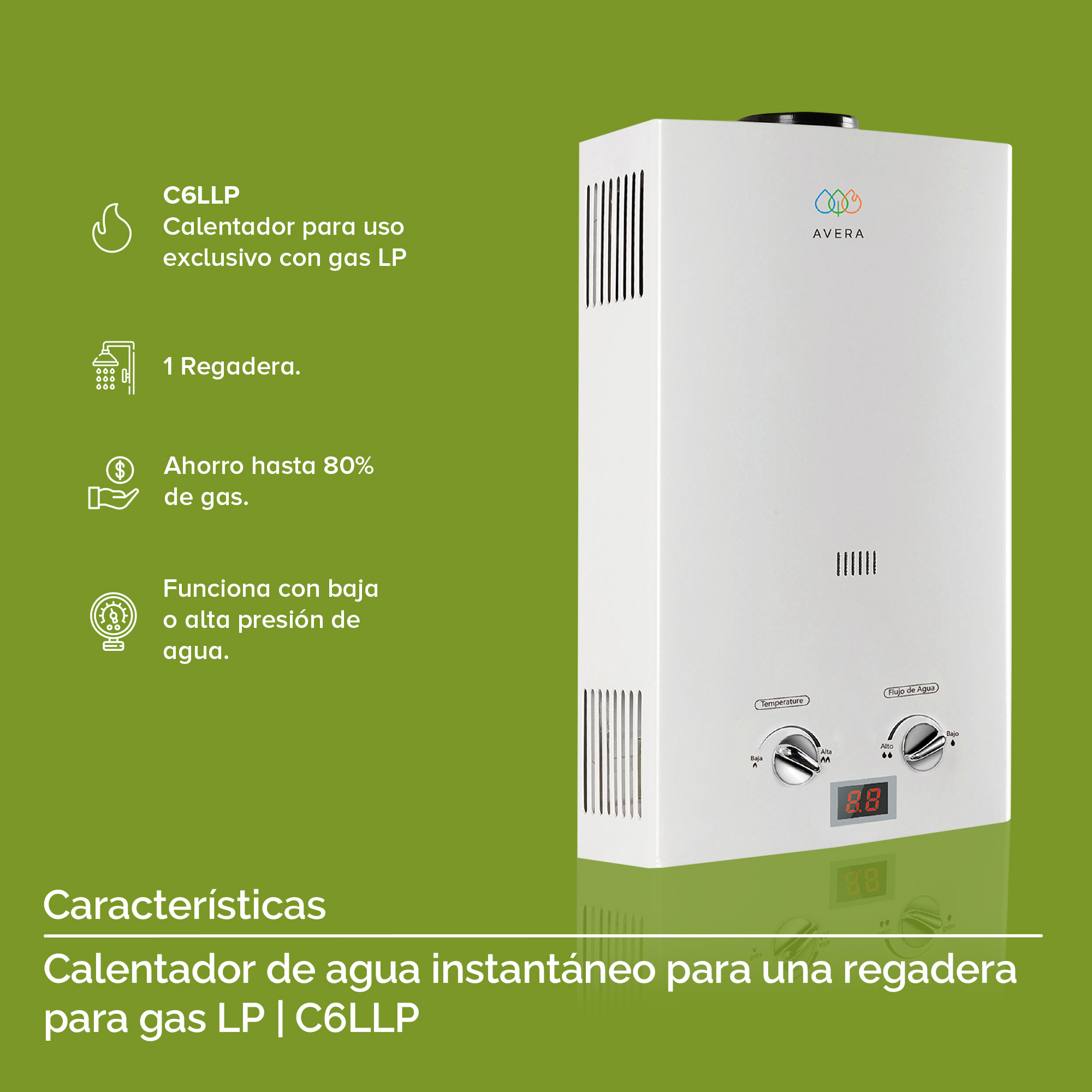 Foto 4 | Calentador de Agua Avera de Gas Lp color Blanco