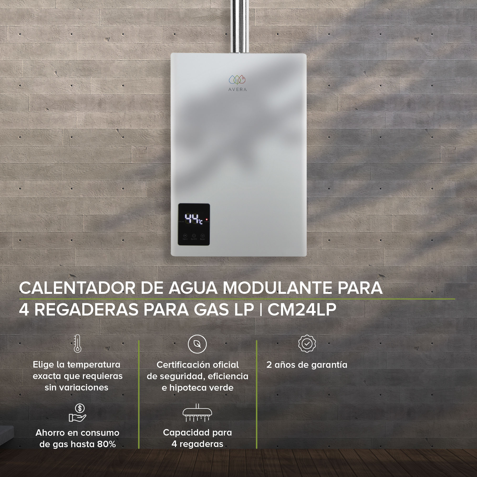 Foto 3 pulgar | Calentador de Agua Modulante Avera 4 Servicios Gas Lp Cm24 color Blanco