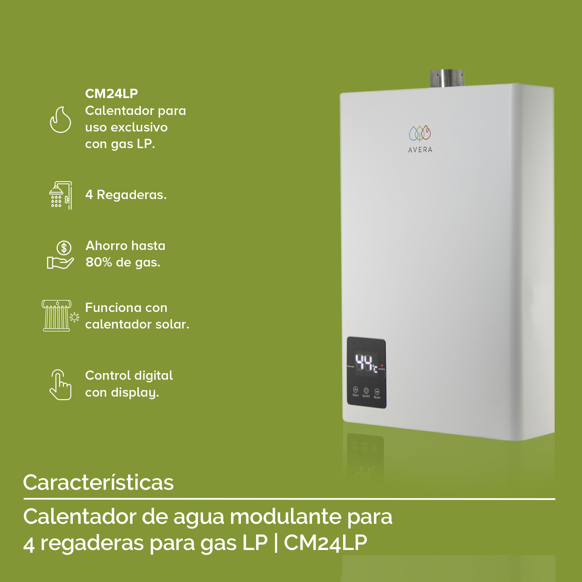 Foto 5 pulgar | Calentador de Agua Modulante Avera 4 Servicios Gas Lp Cm24 color Blanco