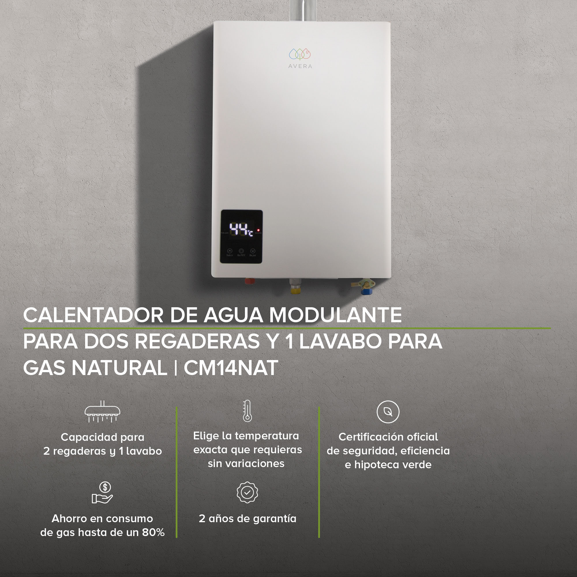 Foto 2 | Calentador de Agua Modulante Avera 2 Servicios Gas Nat.  Cm14nat color Blanco