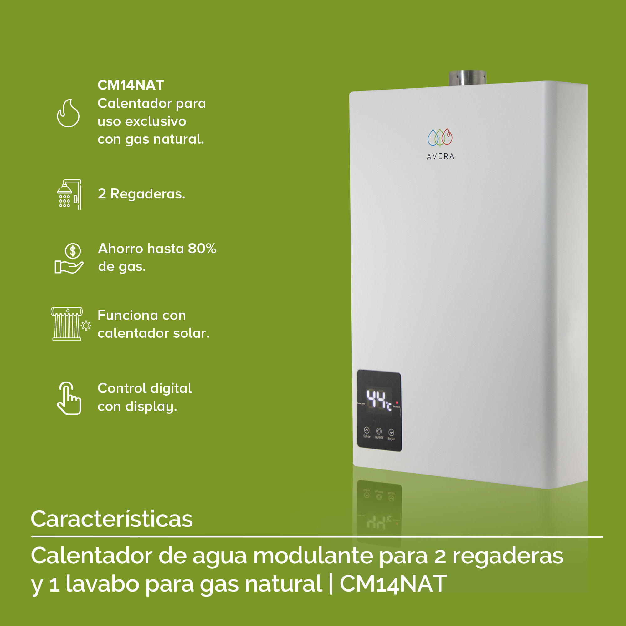 Foto 4 | Calentador de Agua Modulante Avera 2 Servicios Gas Nat.  Cm14nat color Blanco