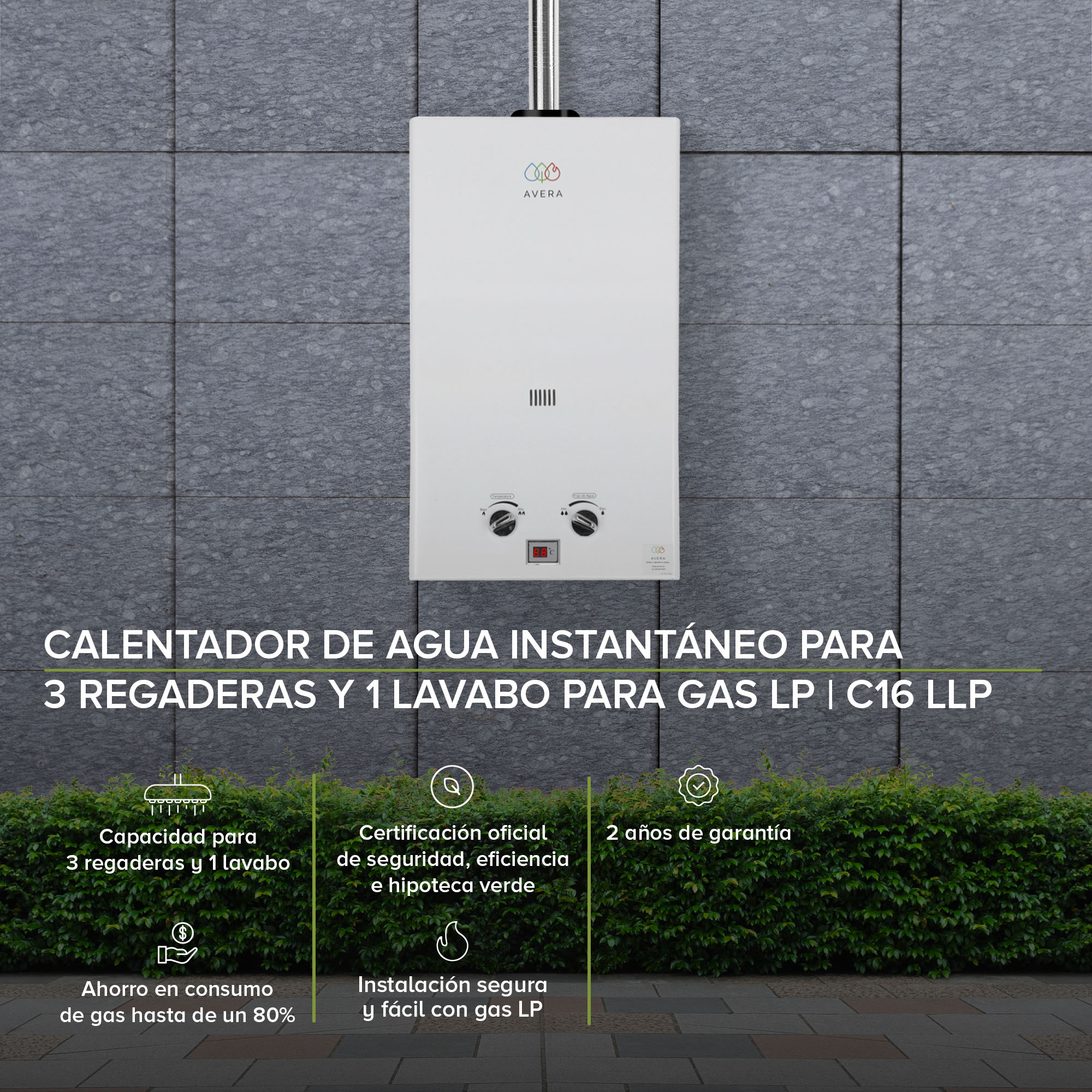 Foto 2 | Calentador De Agua Instantáneo 3 Servicios Gas LP Avera C16l - Color Blanco