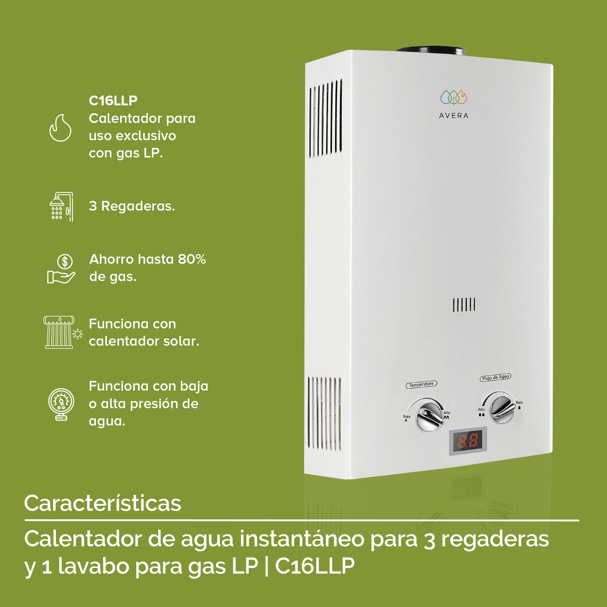 Foto 5 pulgar | Calentador De Agua Instantáneo 3 Servicios Gas LP Avera C16l - Color Blanco