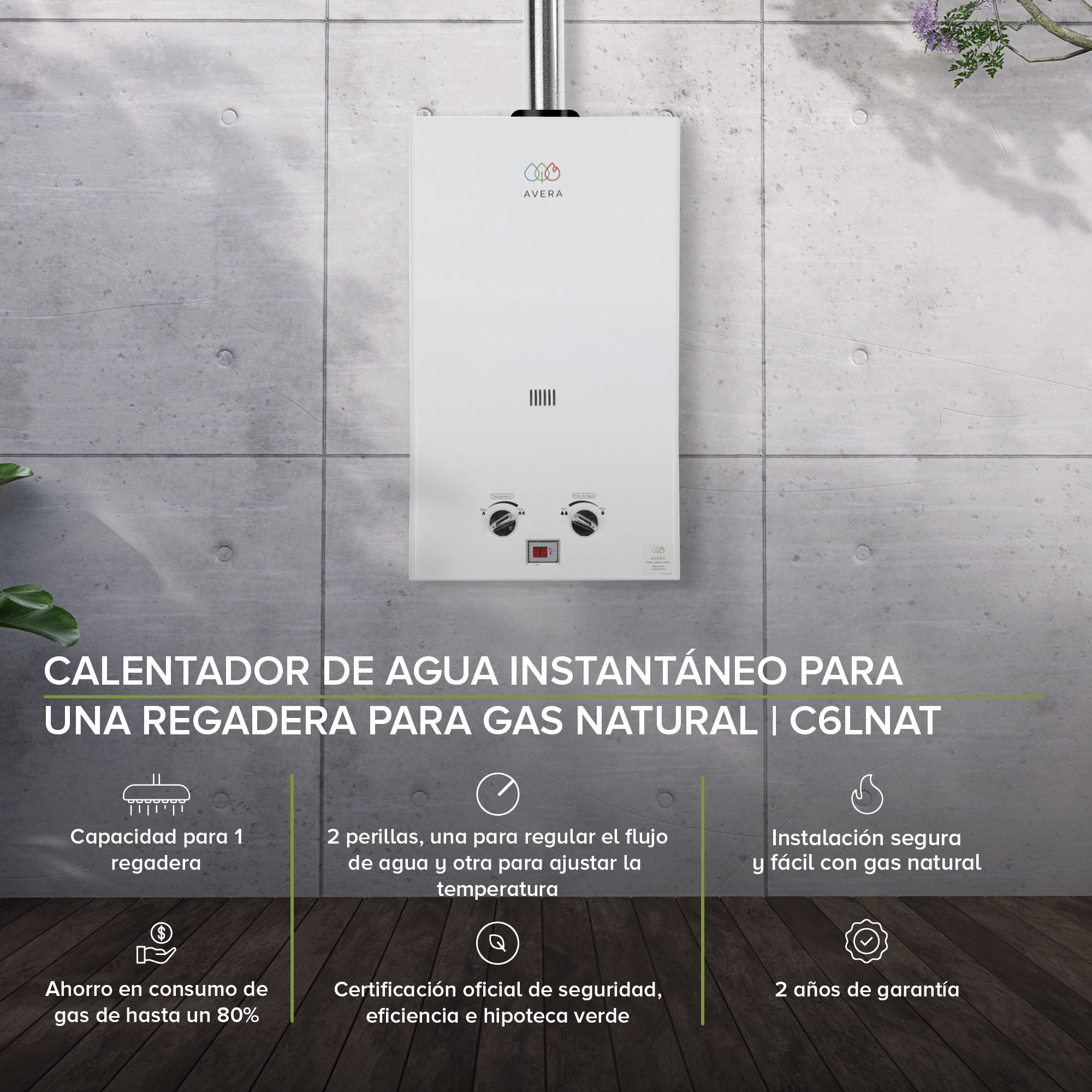 Foto 3 pulgar | Calentador de Agua Instantáneo Avera Gas 1 Servicio Natural C6lnat color Blanco