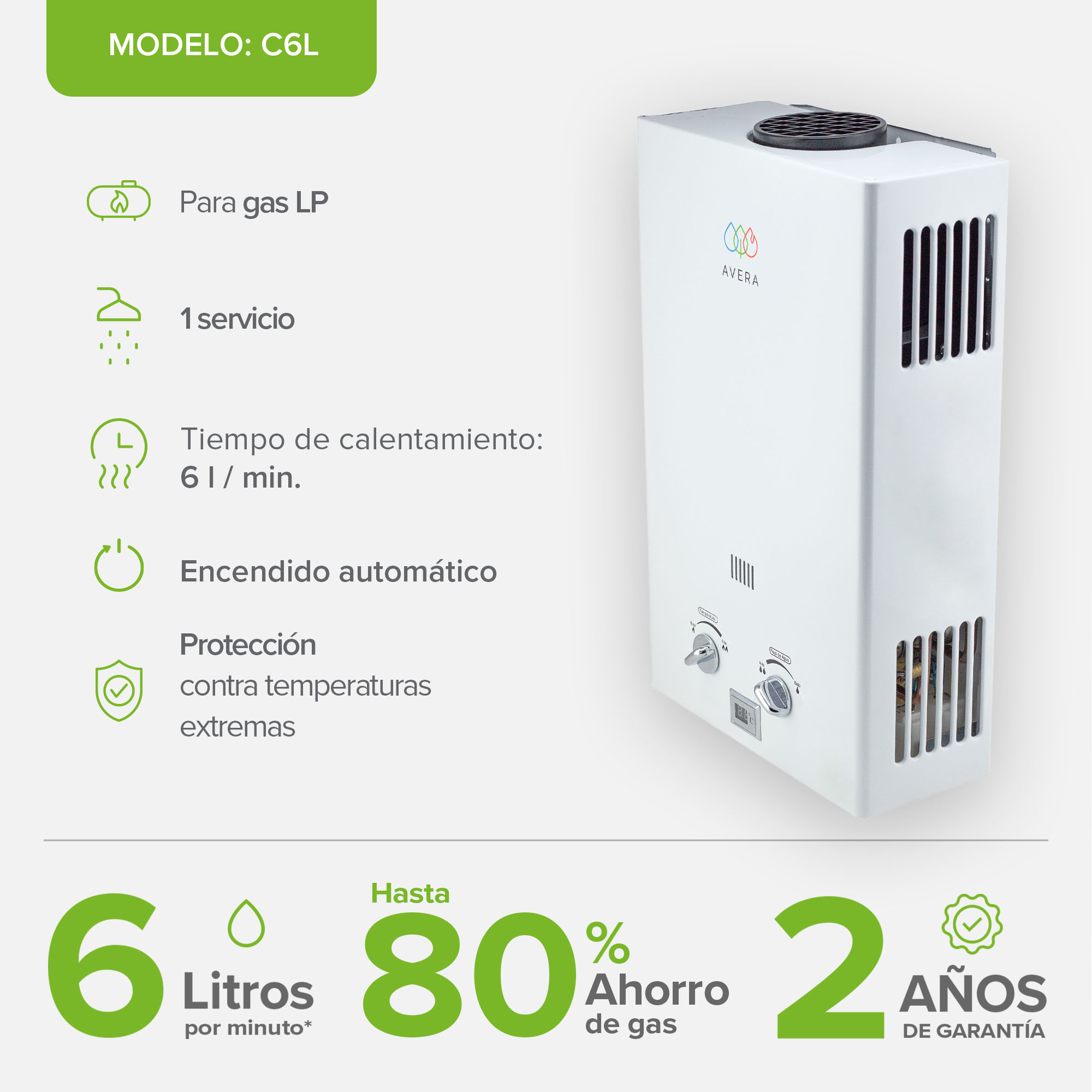 Foto 4 | Combo Calentador Avera C6lpr26l Blanco Agua A Gas Lp Y Presurizador 26l 1/6 Hp