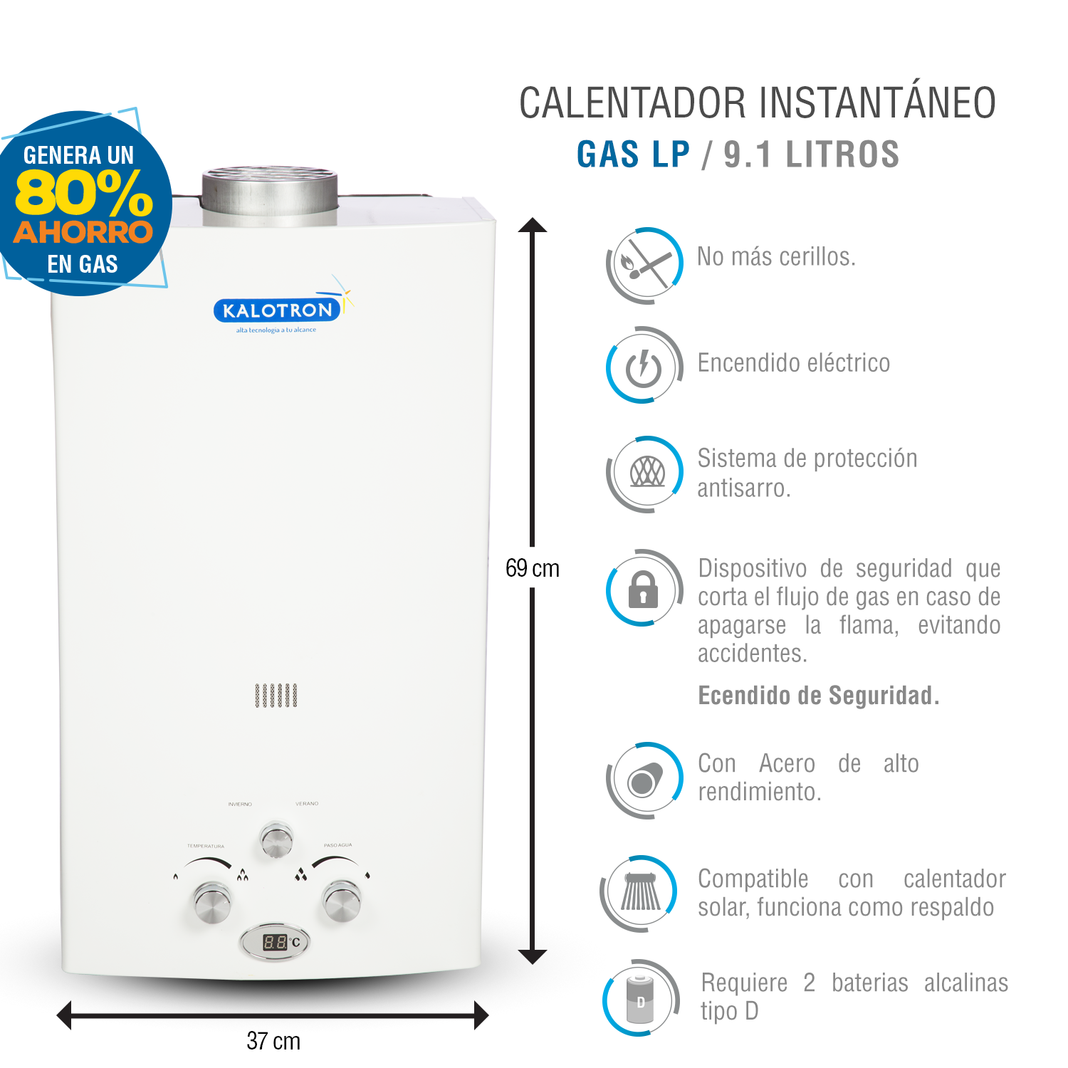 Foto 4 pulgar | Calentador Instantáneo Kalotron KA-INS-091LP-01 color Blanco de Gas LP 9L 2 Servicios