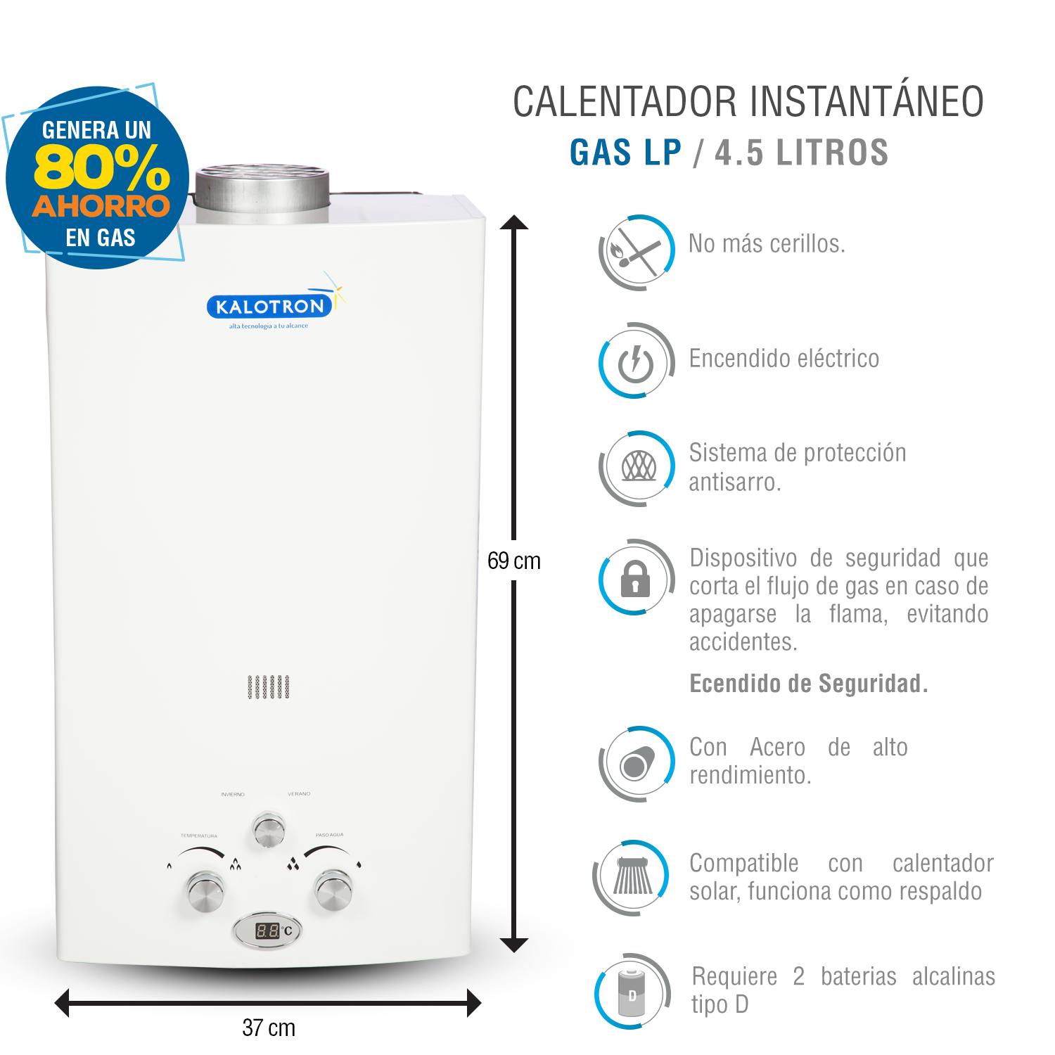 Foto 4 pulgar | Calentador Instantáneo Kalotron KA-INS-045LP-01 de Gas LP 4.5L 1 Servicio