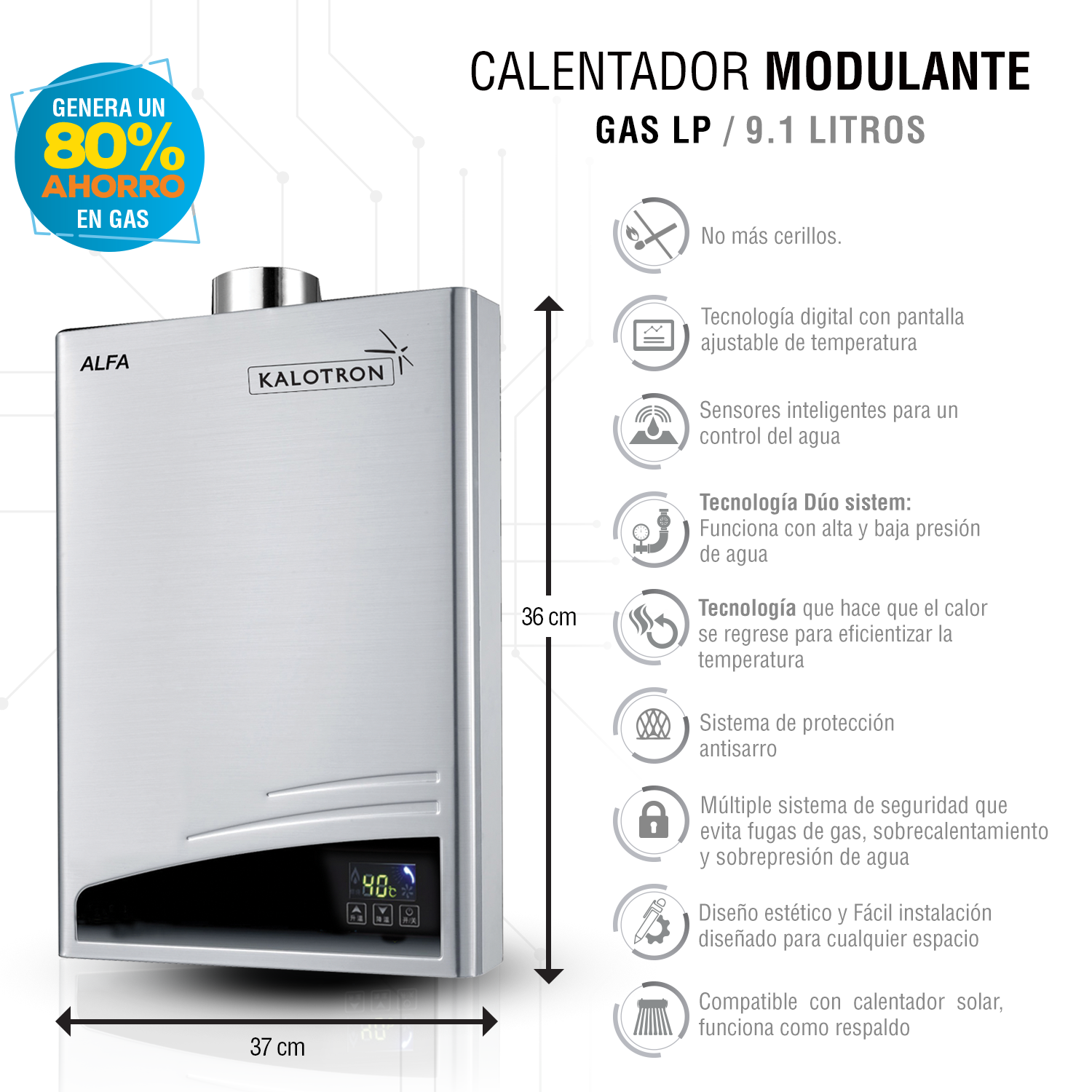 Foto 4 pulgar | Calentador de Agua Instantáneo Kalotron KA-MOD-091LP-01 de Gas LP y Gas Natural 9L Modulante 3 Servicios