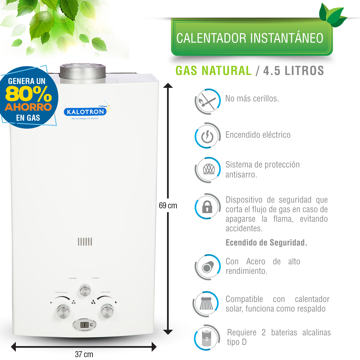 Foto 4 pulgar | Calentador Instantáneo Kalotron KA-INS-045GN-01 de Gas Natural 4.5L 1 Servicio