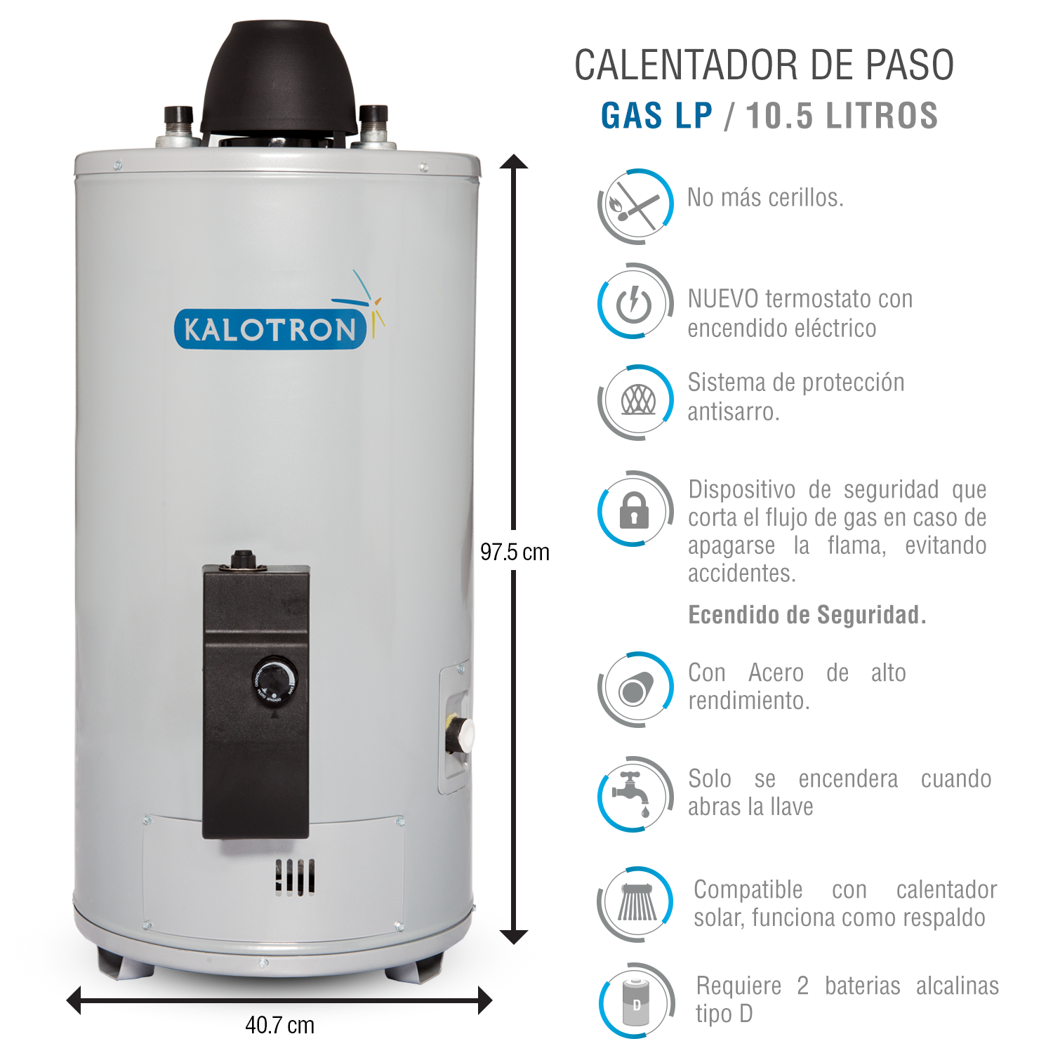 Foto 4 pulgar | Calentador de Agua de Paso Kalotron KA-ARC-105LP-01 de Gas LP 10.5L 3.5 Servicios