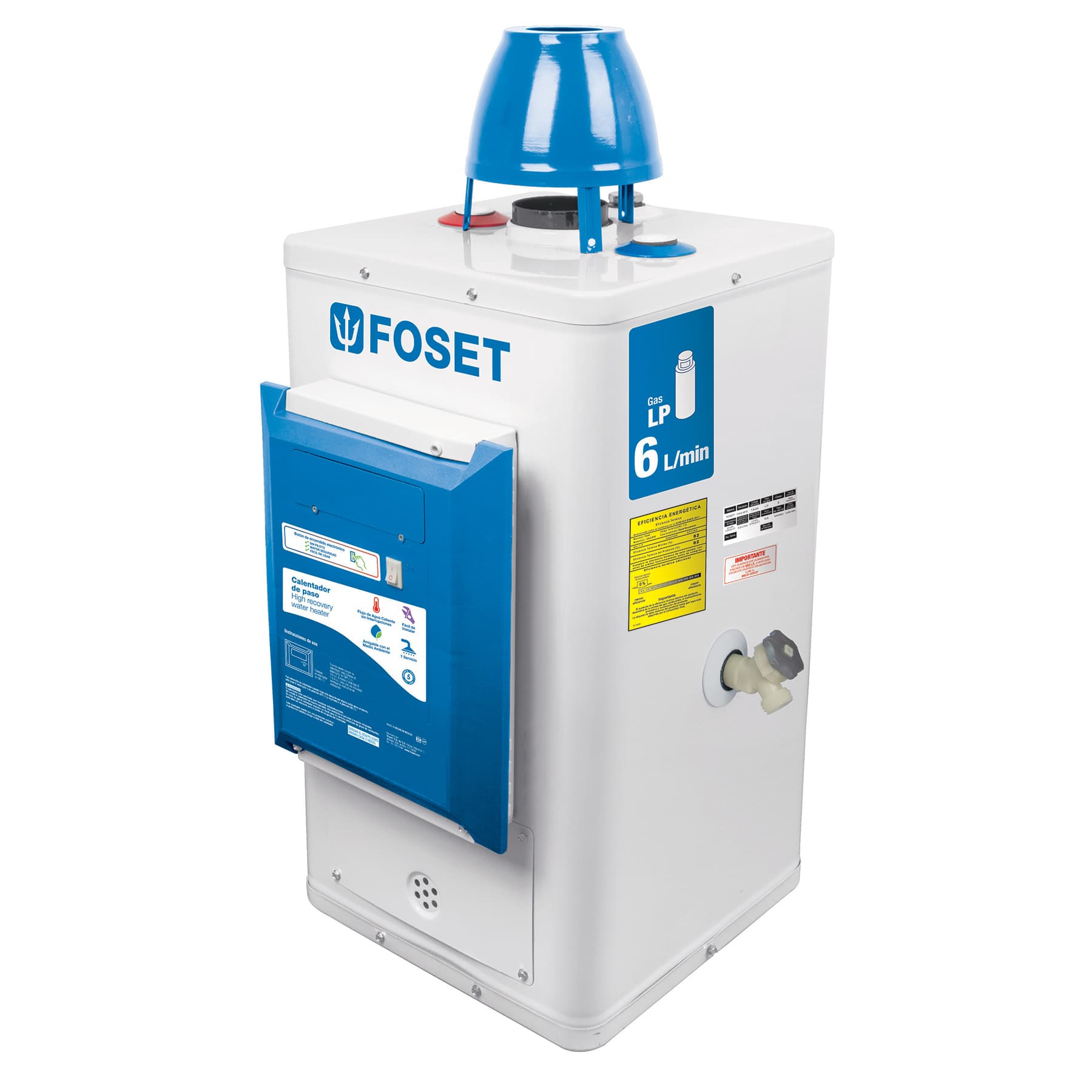 Calentador Electrónico de Paso Foset 6 L 1 Servicio Gas LP