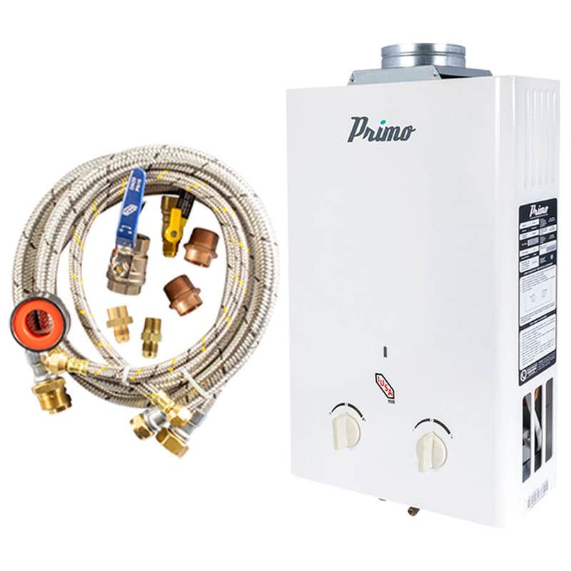 Kit Calentador Instantáneo Primo 268813 color Blanco Gas LP más Kit de Instalación