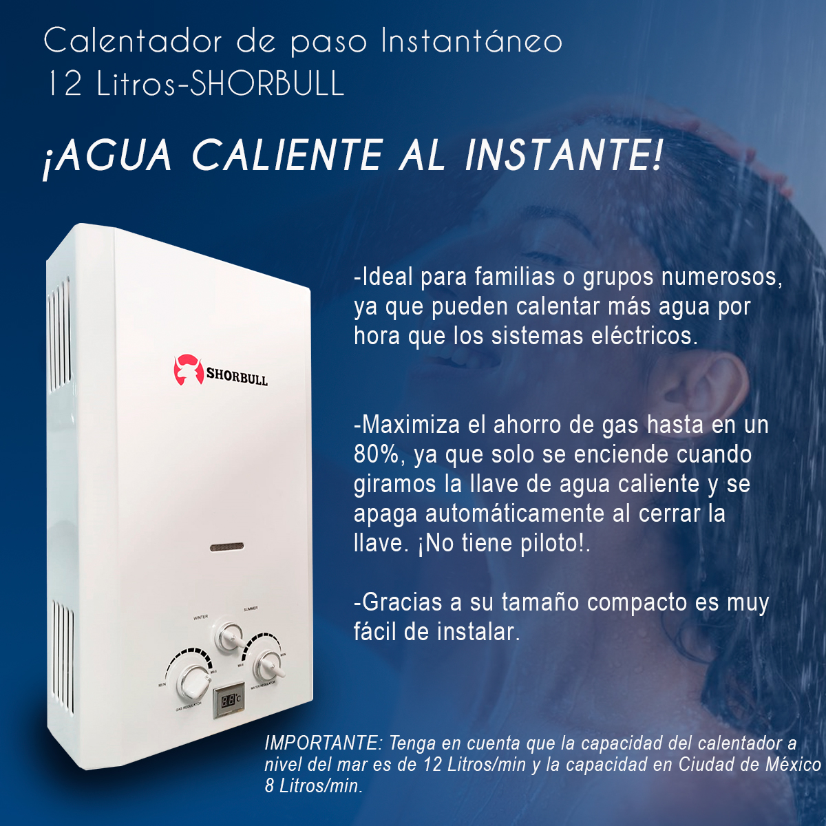 Foto 5 | Calentador de Paso Shorbull Instantáneo Gas LP 12 L