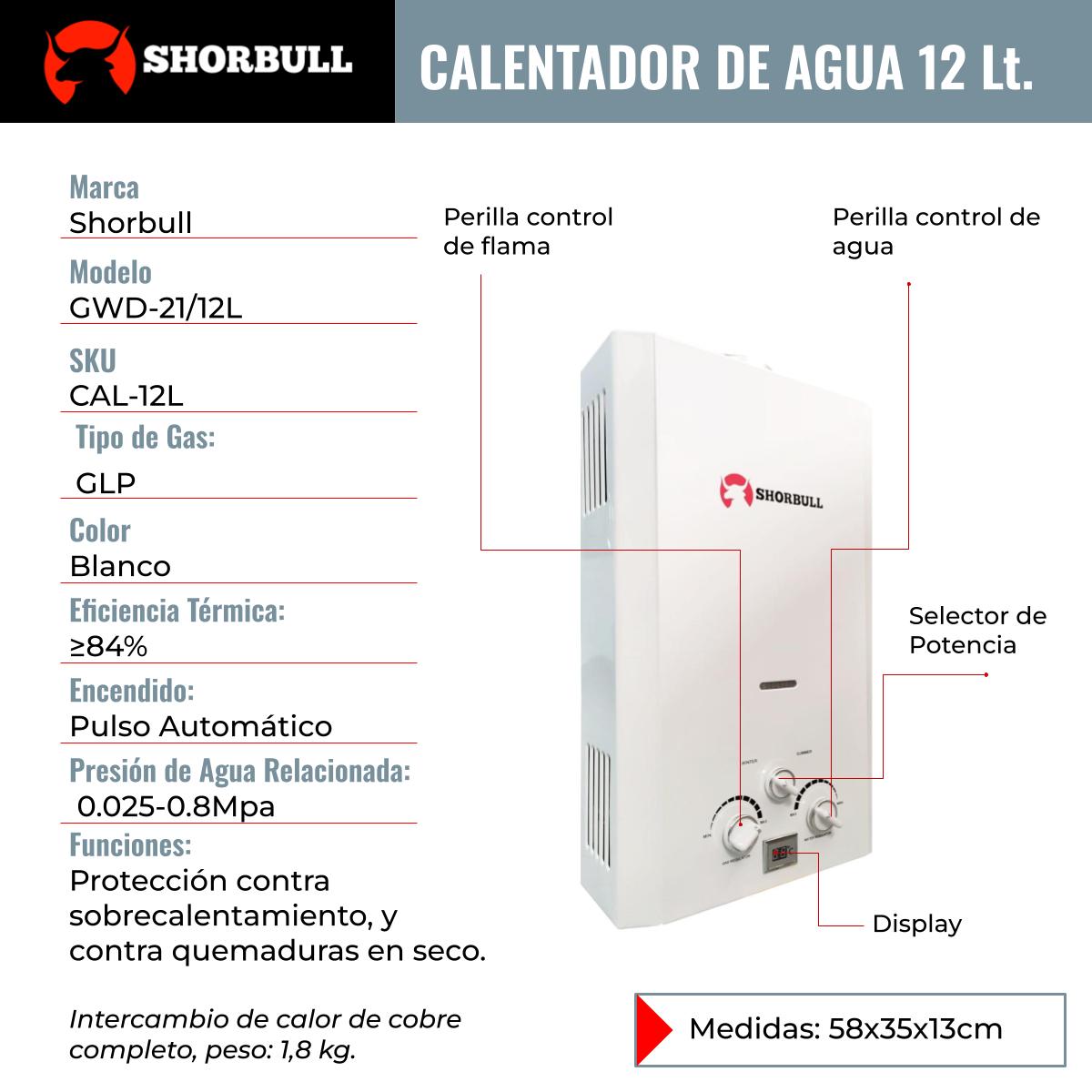 Foto 7 | Calentador de Paso Shorbull Instantáneo Gas LP 12 L