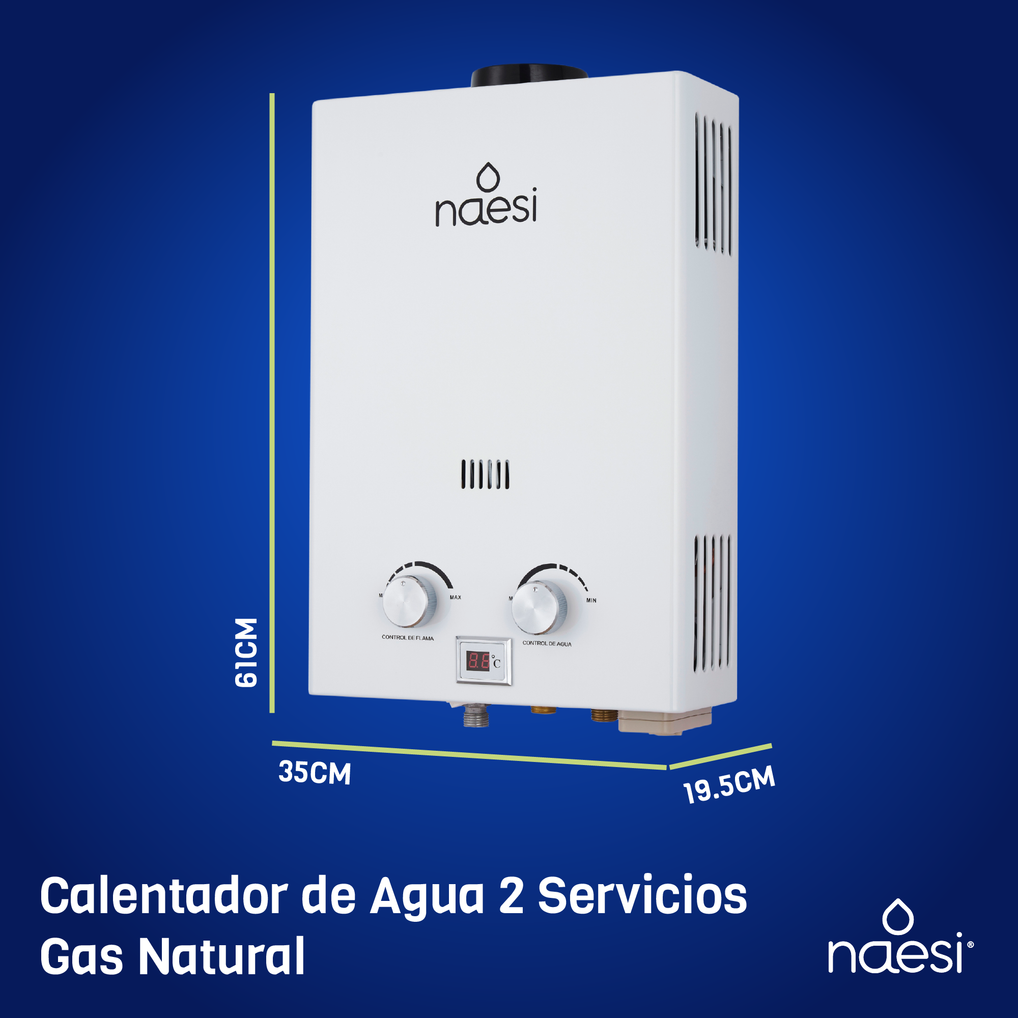 Foto 9 pulgar | Calentador De Agua Instantaneo 2 Servicios Gas Natural Naesi An202gn Blanco