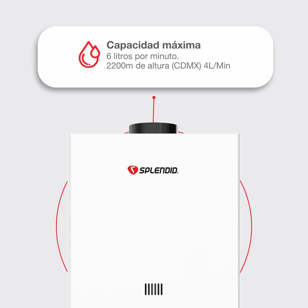 Foto 5 | Calentador De Agua Instantáneo Splendid 6 Litros Por Min Gas Lp Rhs-chn06p 1 Servicio