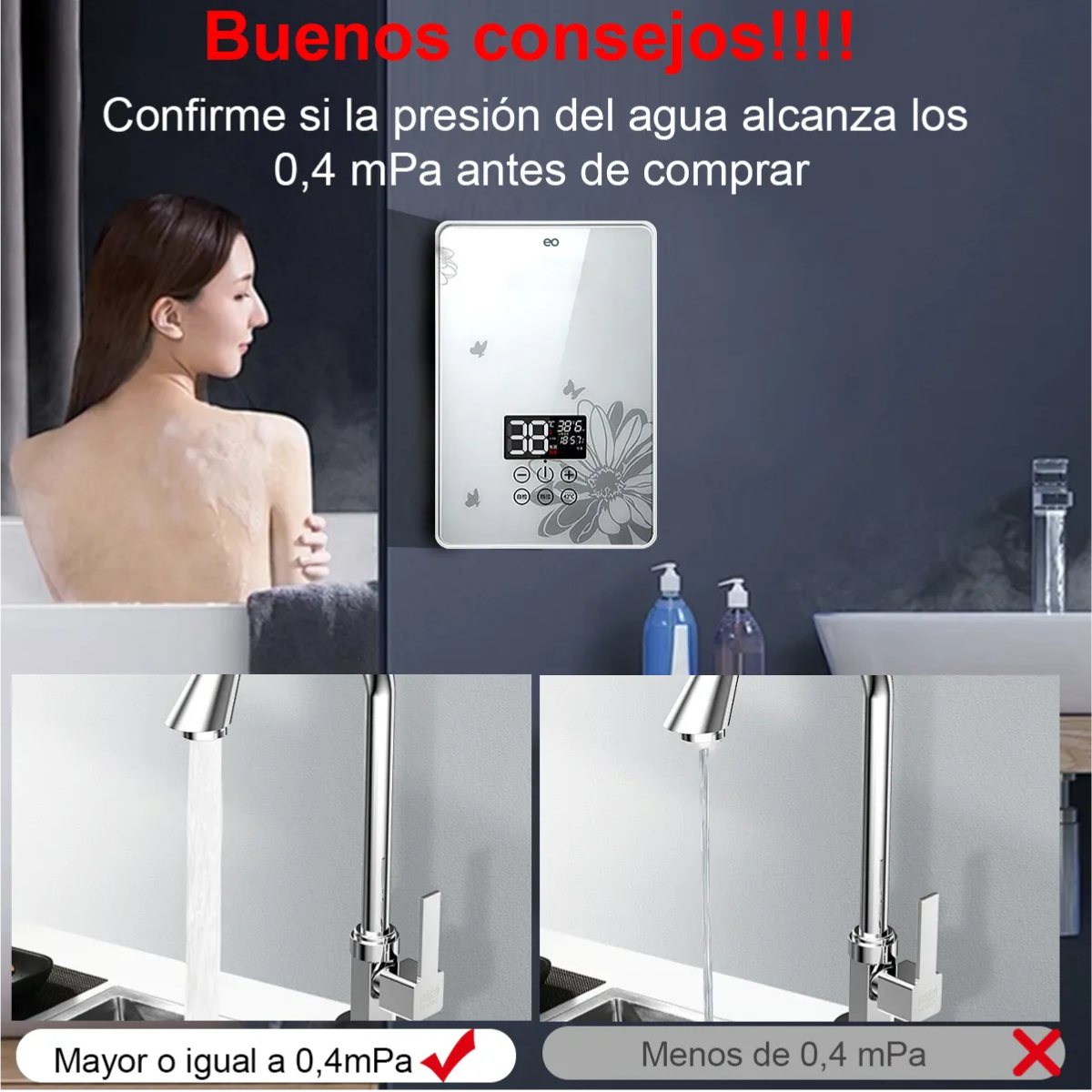 Foto 3 pulgar | Calentador De Agua Instantáneo Con Control Remoto 6000 W Eo Safe Imports  Esi-18829 Plata