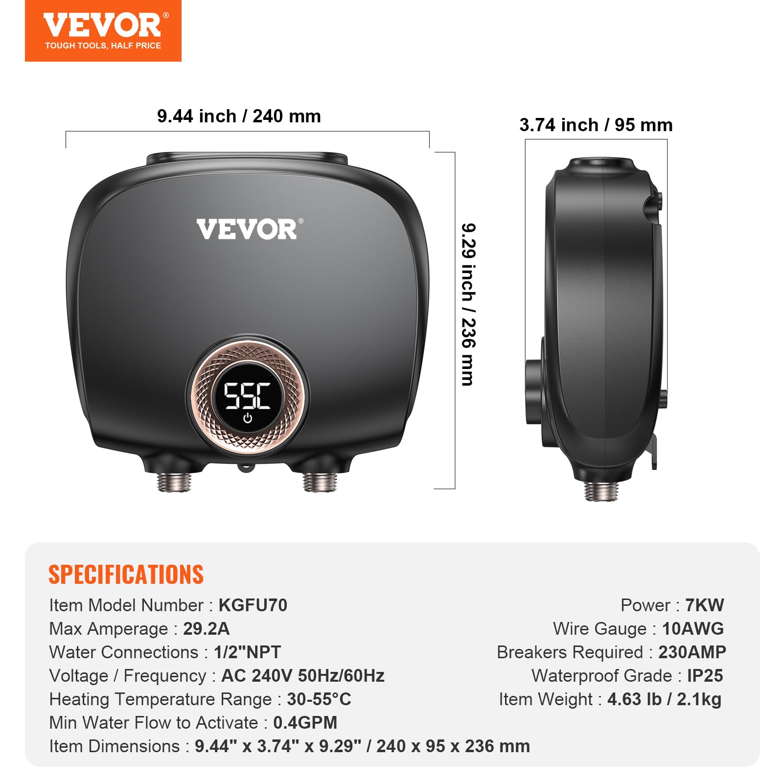 Foto 8 pulgar | Calentador De Agua Sin Tanque Vevor Eléctrico De 7 Kw Para Cocina Y Baño - Venta Internacional.