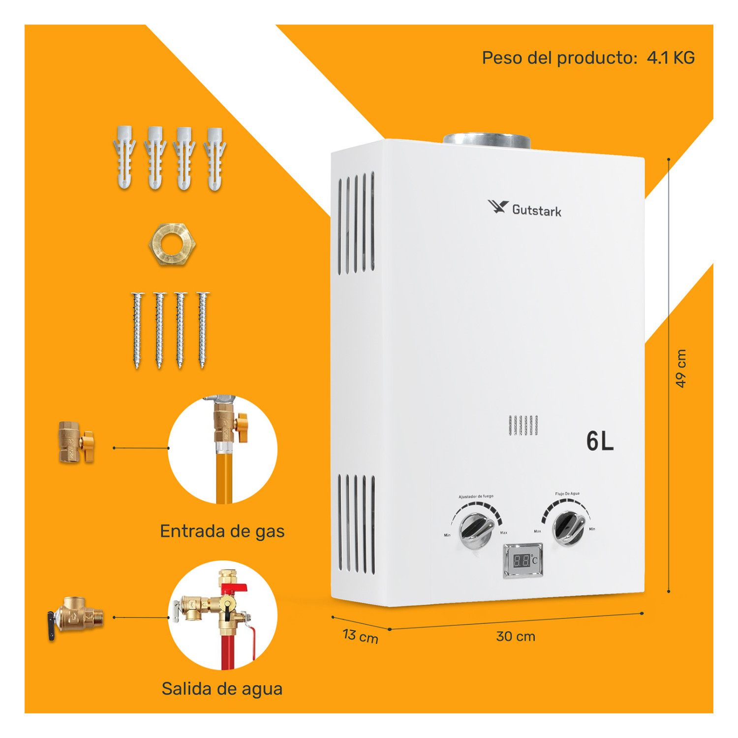 Foto 6 pulgar | Calentador De Agua Instantaneo De Paso 6 Litros Gas Lp Gutstark Home
