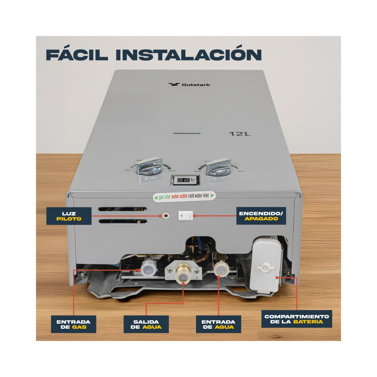 Foto 5 pulgar | Calentador De Agua Instantaneo Boiler De Paso 12 Lt Gas Lp Gutstark Home