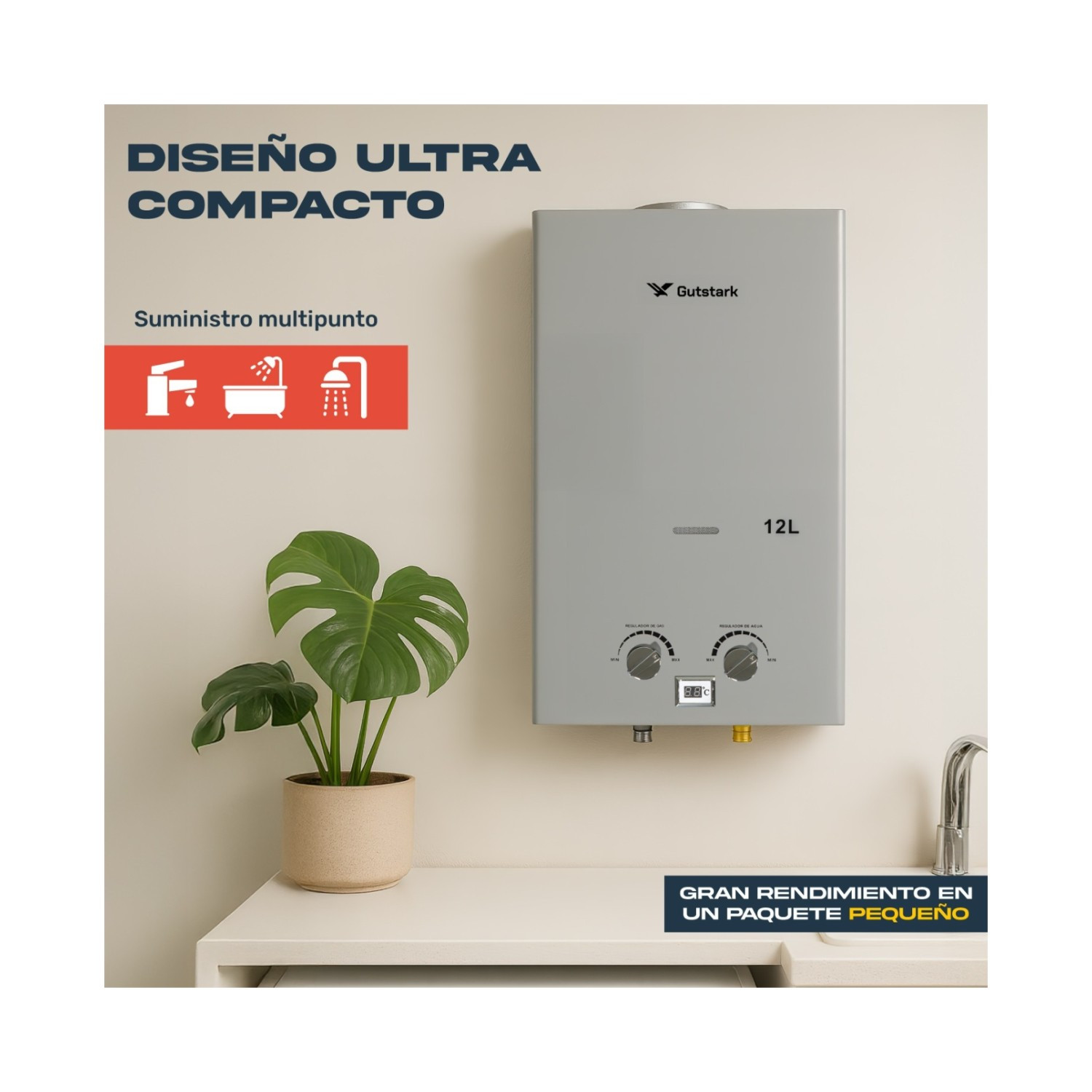 Foto 6 pulgar | Calentador De Agua Instantaneo Boiler De Paso 12 Lt Gas Lp Gutstark Home