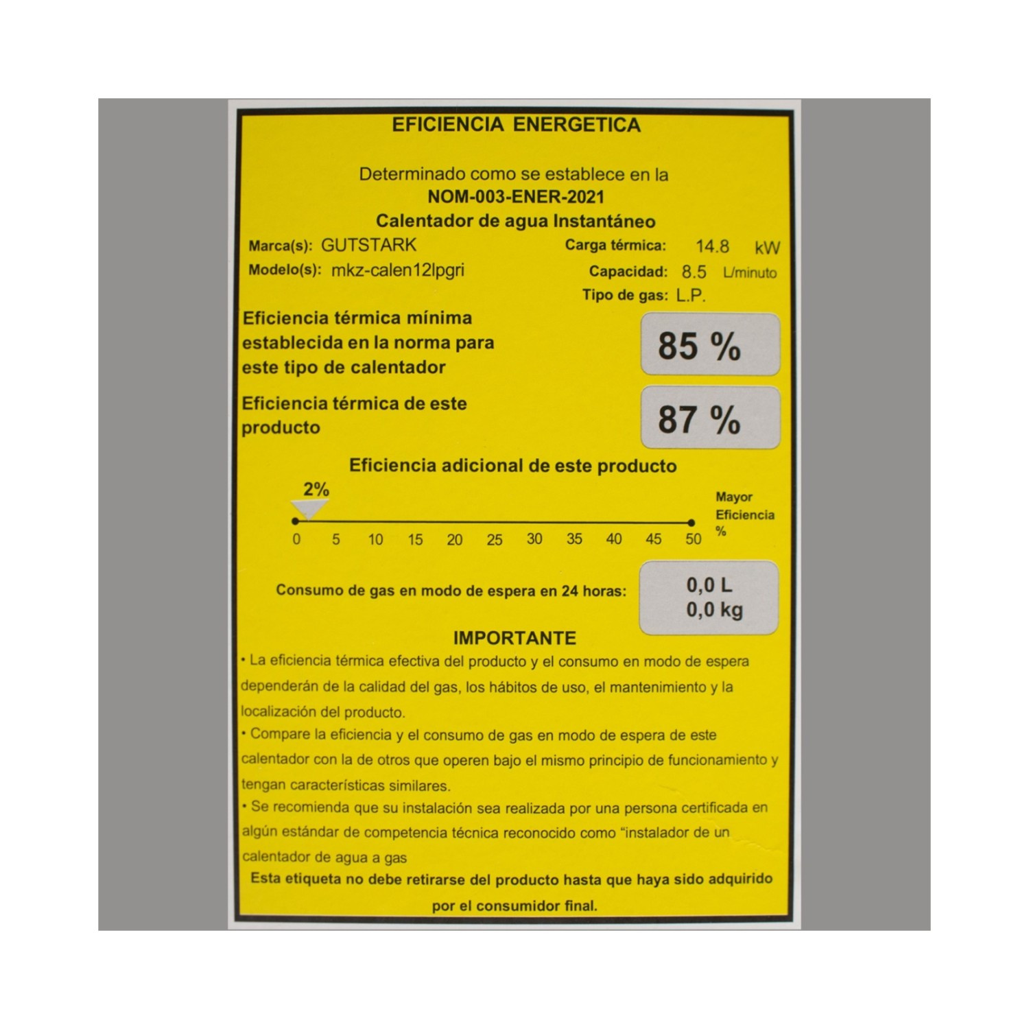 Foto 8 pulgar | Calentador De Agua Instantaneo Boiler De Paso 12 Lt Gas Lp Gutstark Home