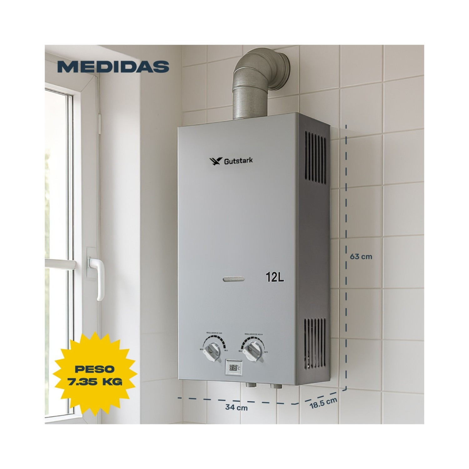 Foto 9 pulgar | Calentador De Agua Instantaneo Boiler De Paso 12 Lt Gas Lp Gutstark Home