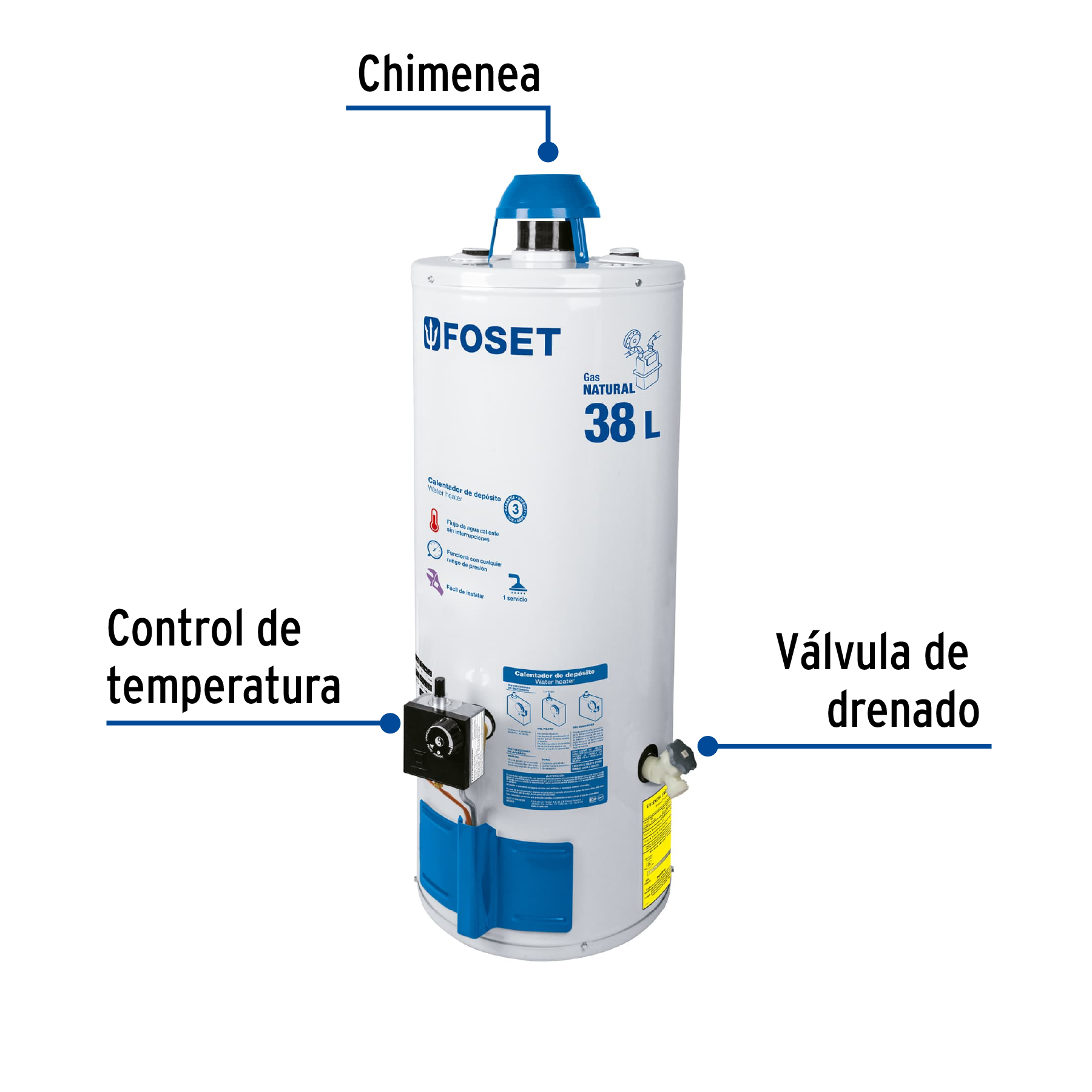 Foto 3 pulgar | Calentador de Depósito Foset 38 L 1 Servicio Gas Natural color Blanco