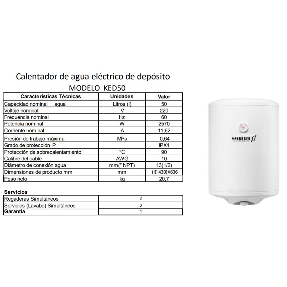 Foto 5 pulgar | Calentador de Agua Krüger Ked50 Depósito Eléctrico 50 L