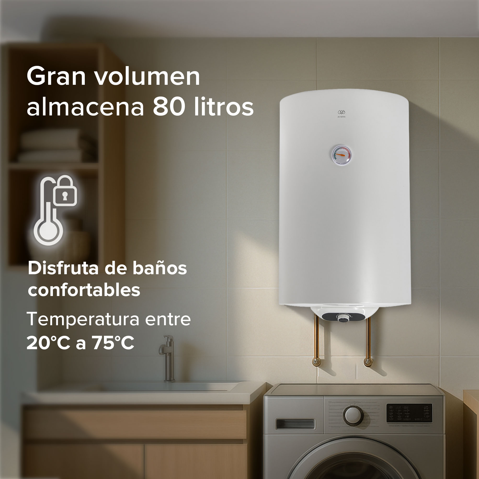 Foto 6 pulgar | Calentador De Agua De Depósito Eléctrico 80l  2 Servicios Avera C80l