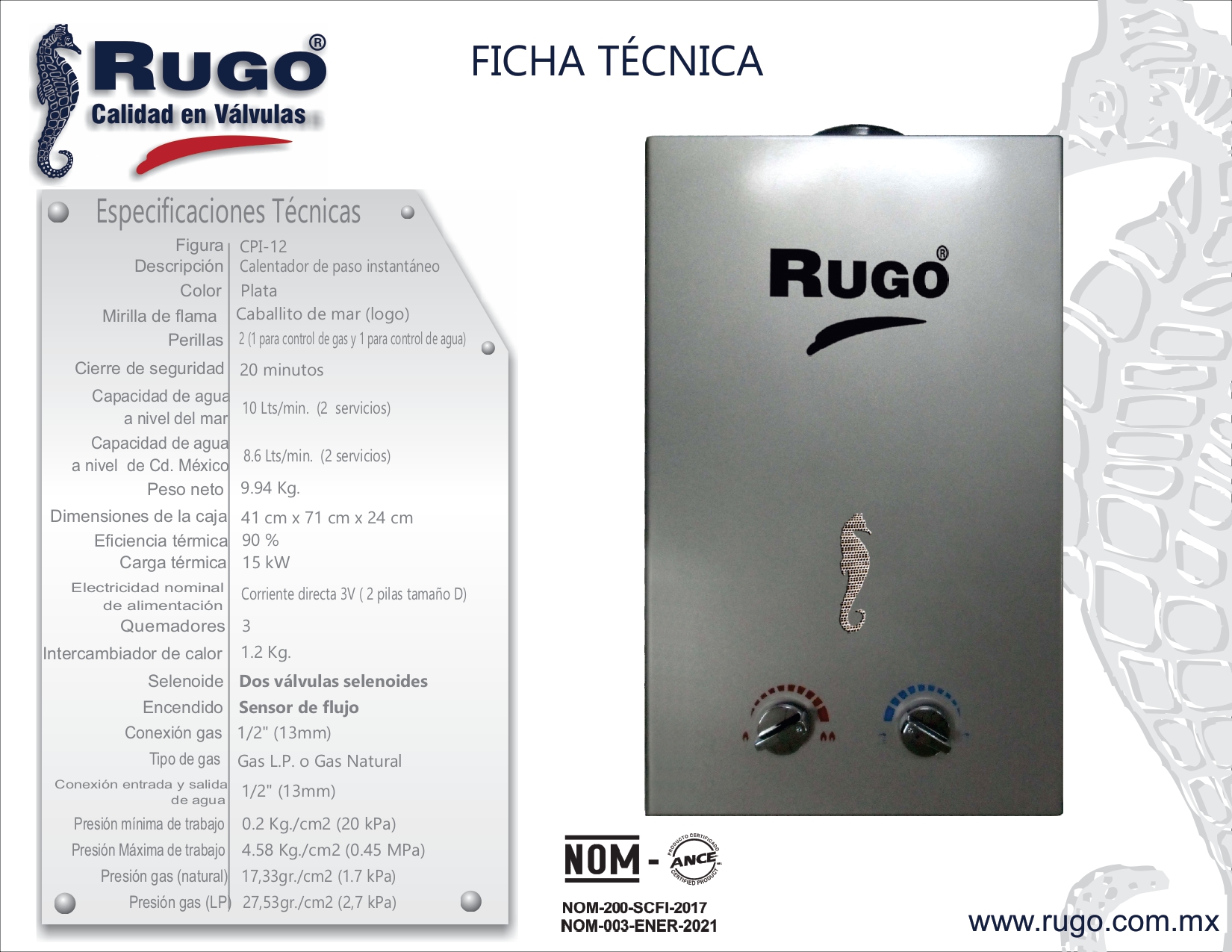 Foto 3 pulgar | Calentador de Paso Rugo de Gas Lp 12 l
