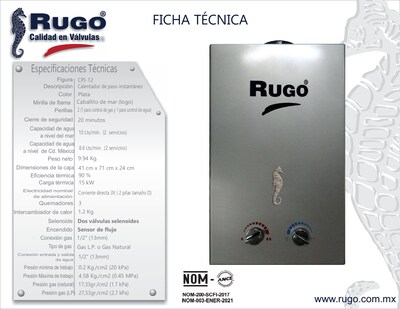 Foto 2 | Calentador de Paso Rugo de Gas Lp 12 l