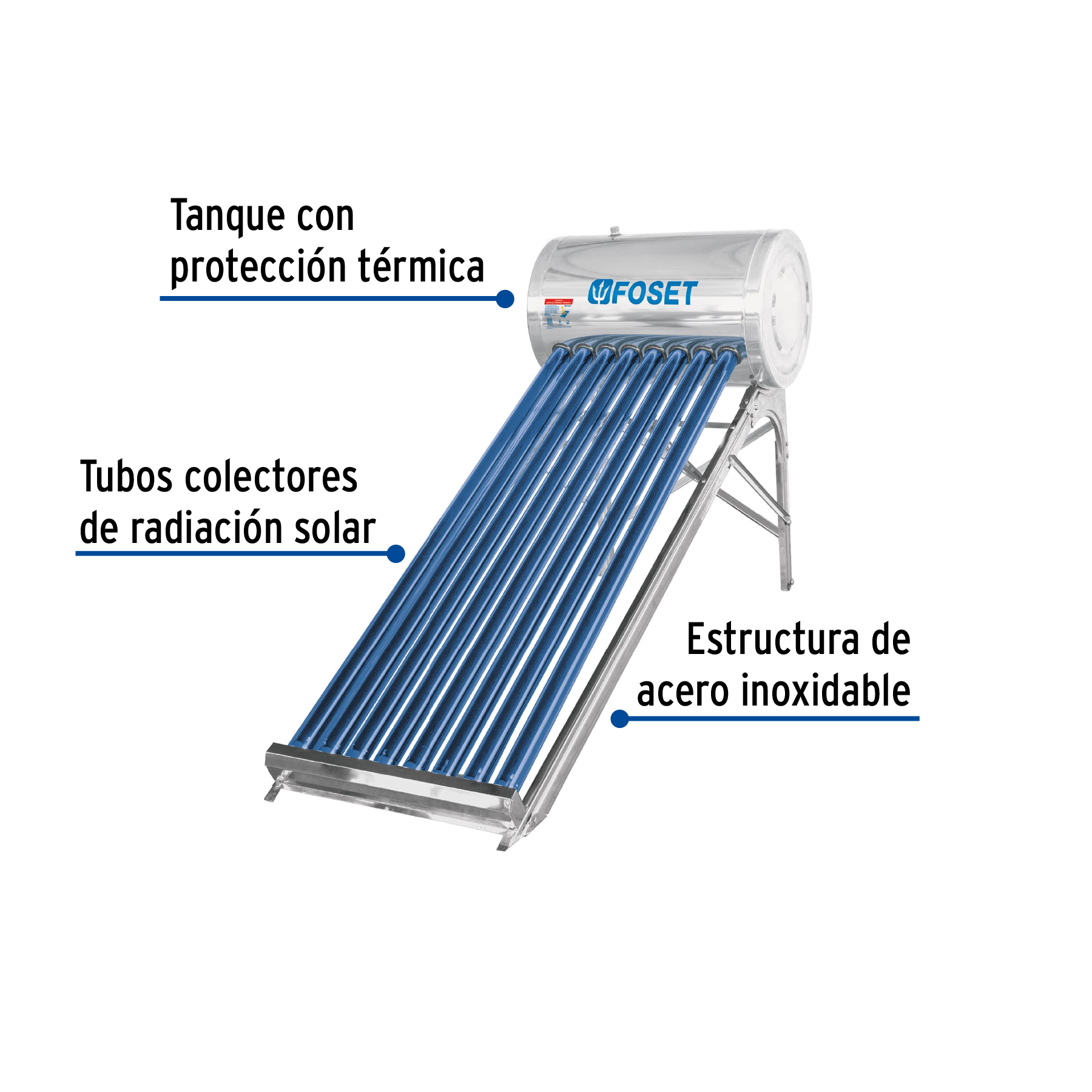 Foto 3 pulgar | Calentador Solar de Agua de 8 Tubos 92 L Foset