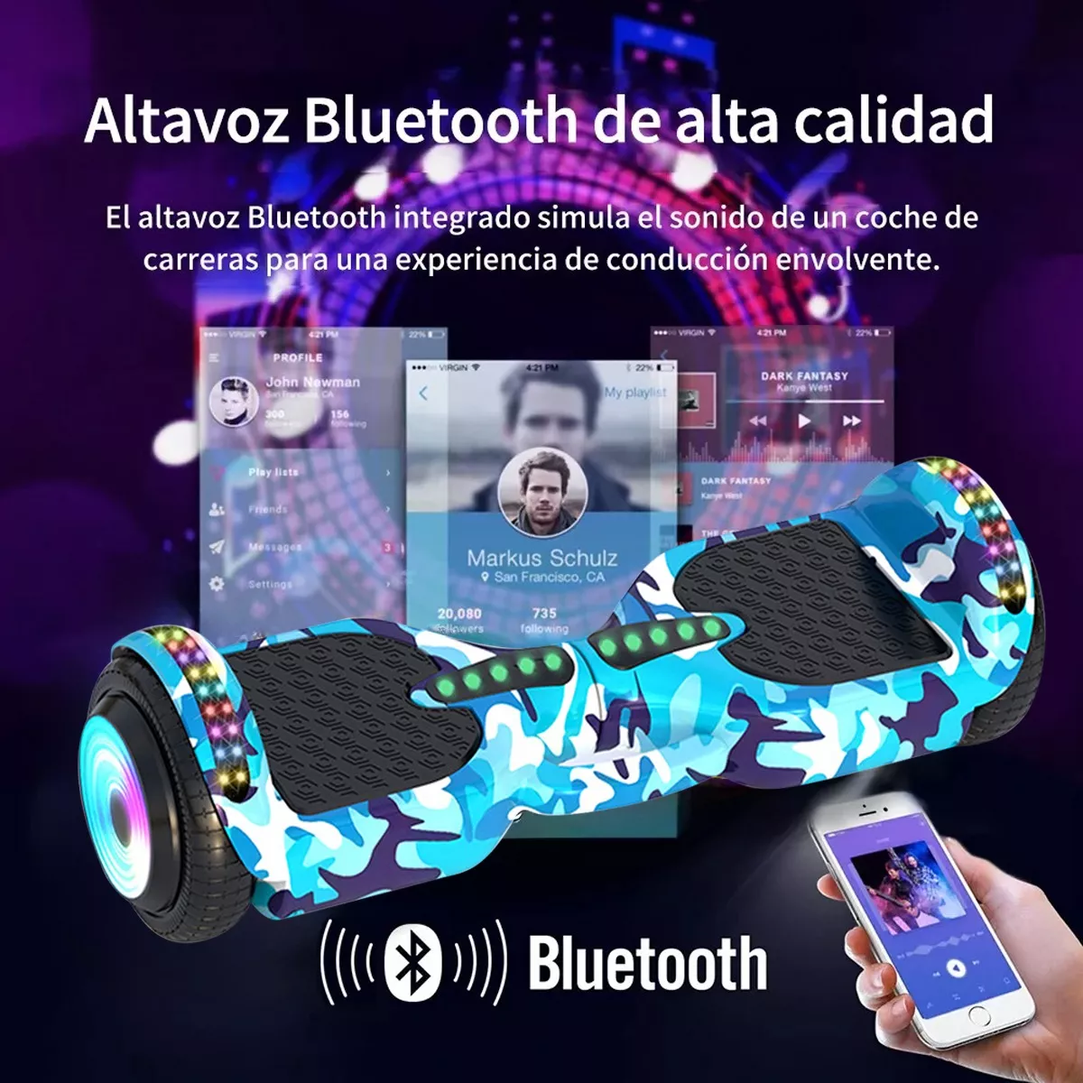 Foto 4 pulgar | Patineta Electrica Bluetooth Luces Led Luz Eo Safe Imports Esi-14523 Multicolor