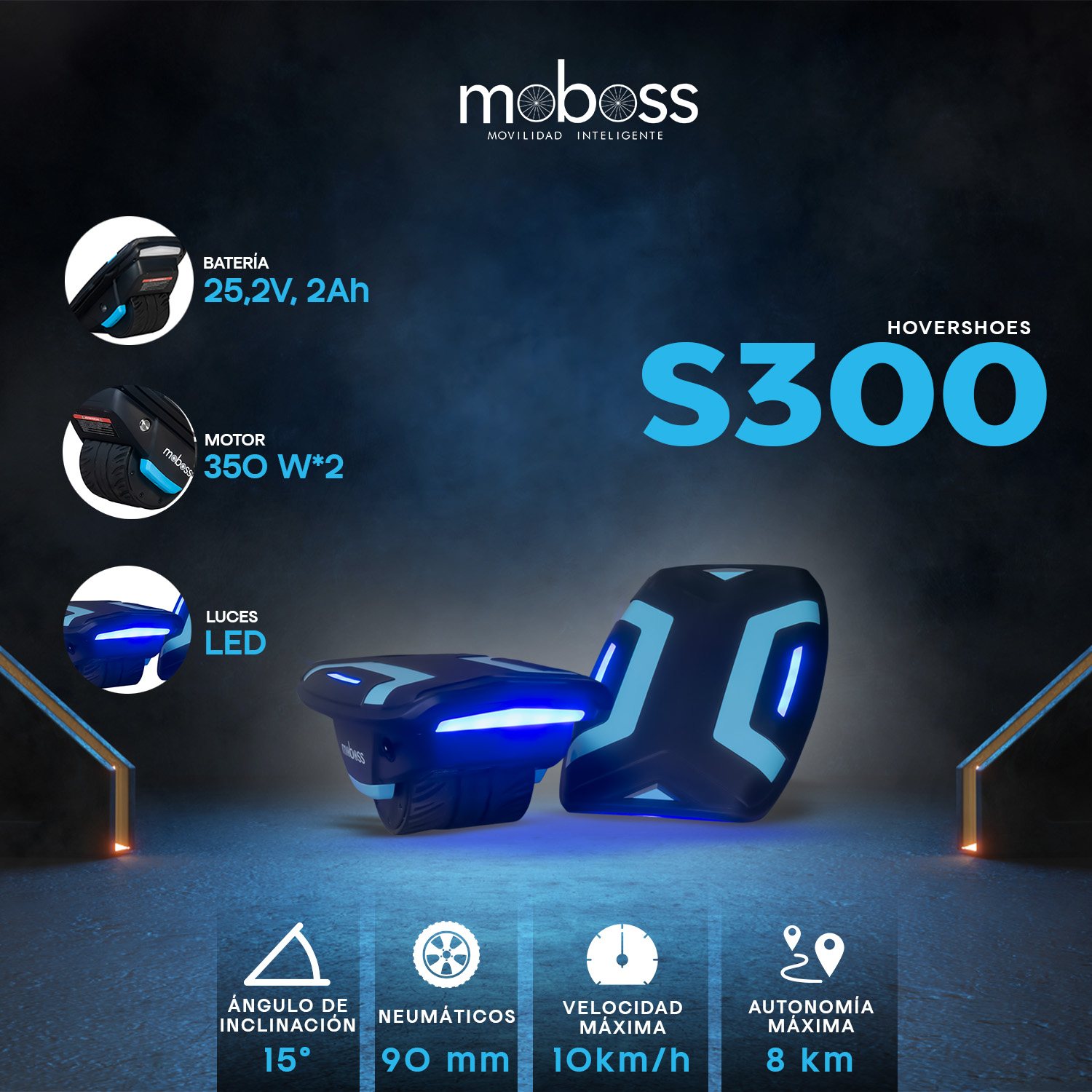 Foto 8 pulgar | Hoverboard Hovershoes Moboss S300 Negro 10 Km/h