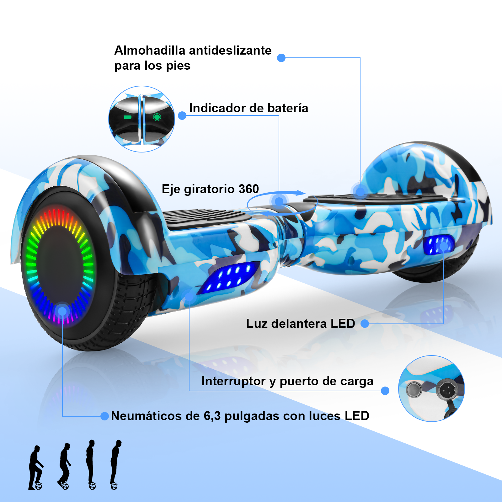 Foto 2 | Hoverboard Eléctrico Infantil Z1 Max Azul