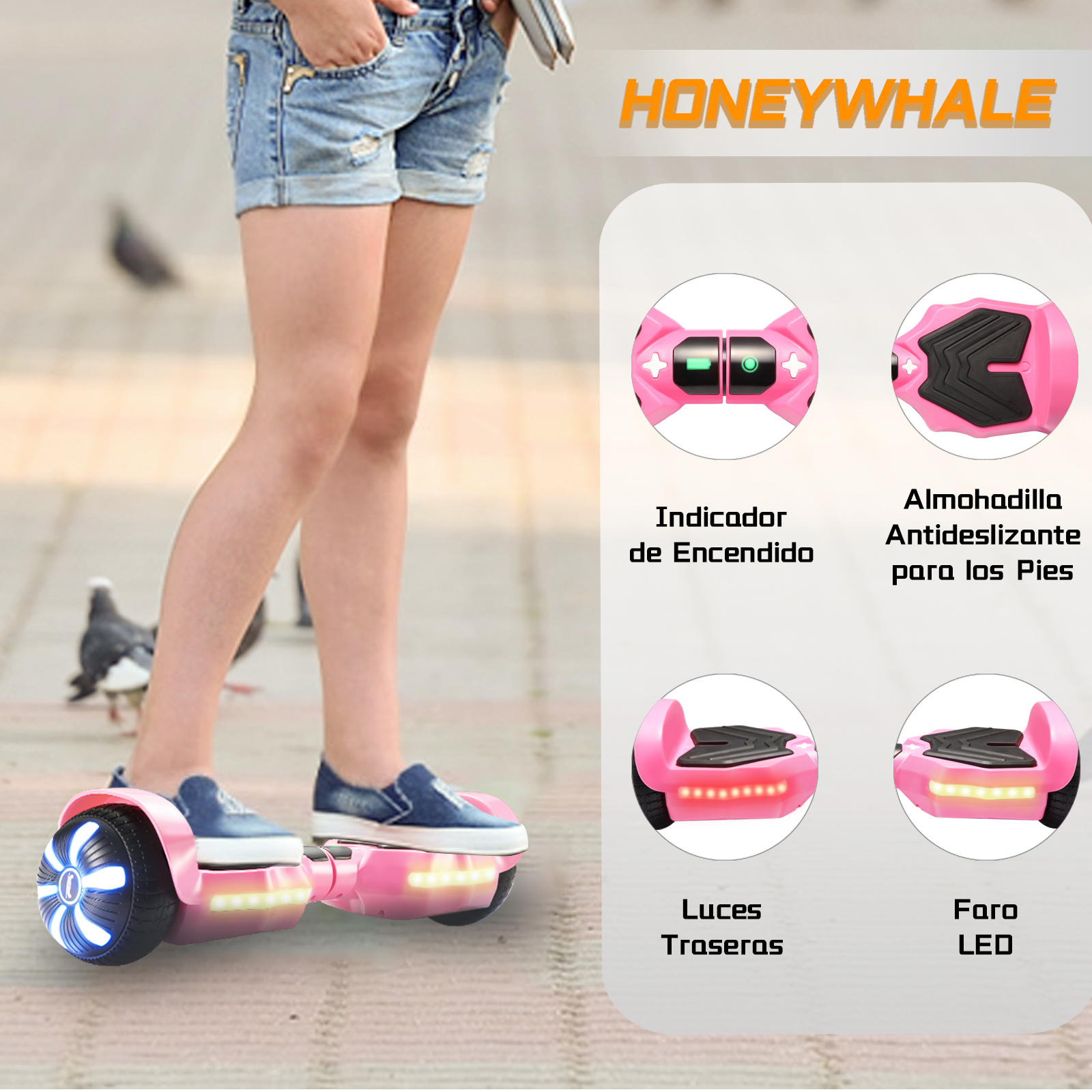 Foto 6 | Hoverboard Eléctrico Infantil Honey Whale K1 Rosa