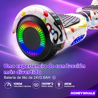 Foto 5 | Patinete Eléctrico Infantil Honey Whale Z1 Blanco Graffiti 10 km/h 6 km Autonomía