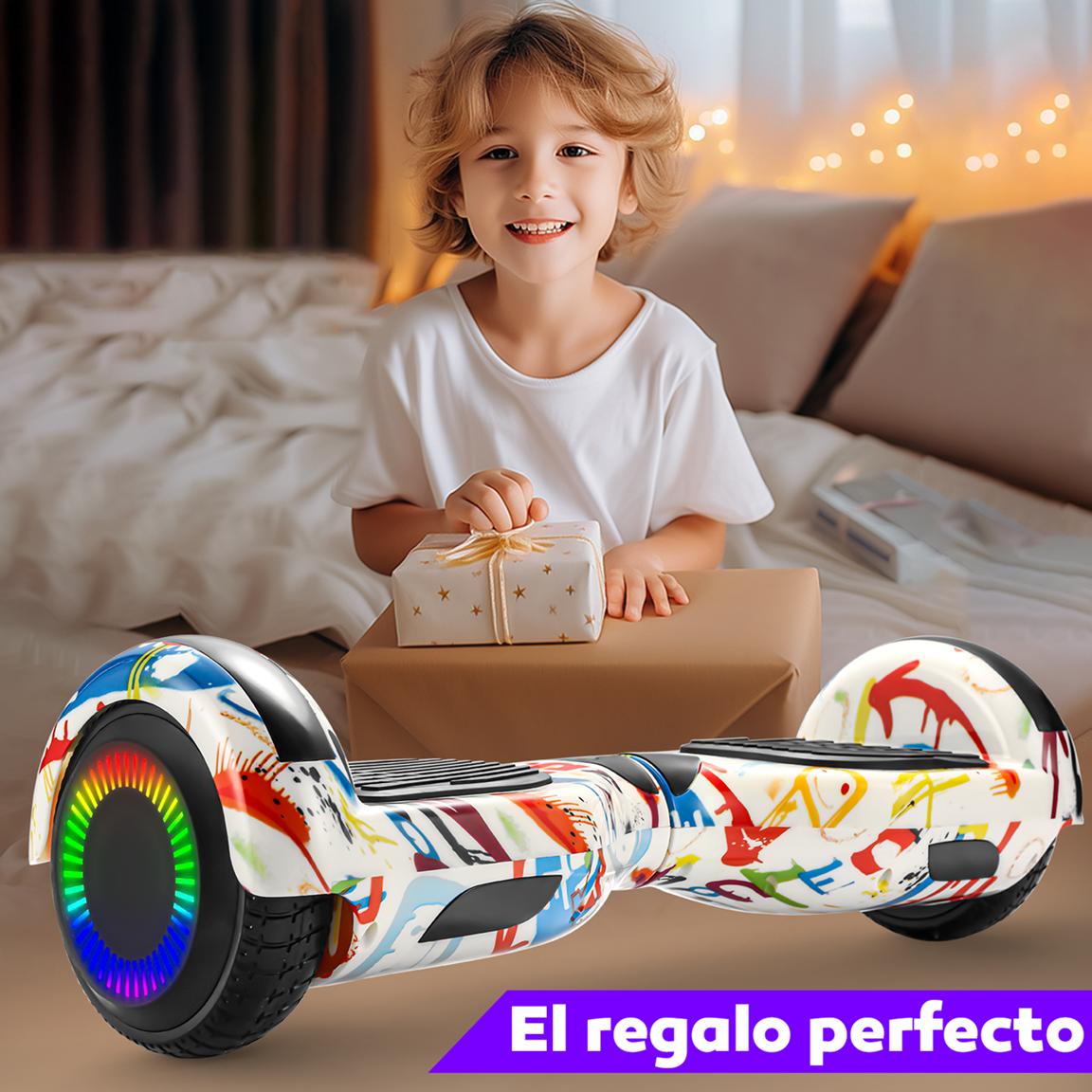 Foto 8 pulgar | Patinete Eléctrico Infantil Honey Whale Z1 Blanco Graffiti 10 km/h 6 km Autonomía