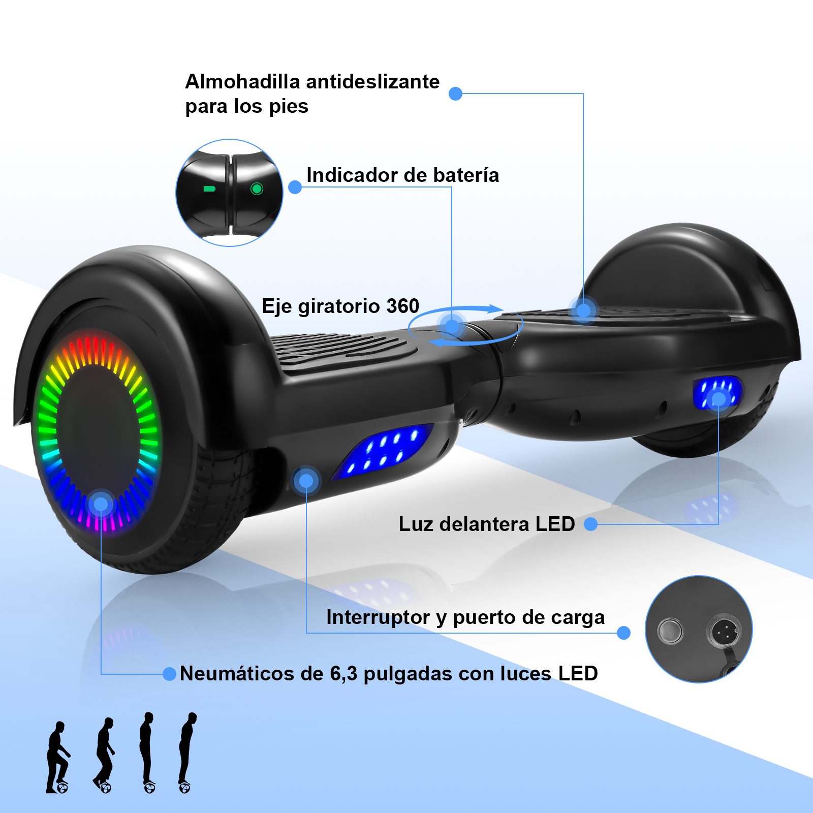 Foto 2 | Hoverboard Eléctrico Infantil Z1 Max Negro