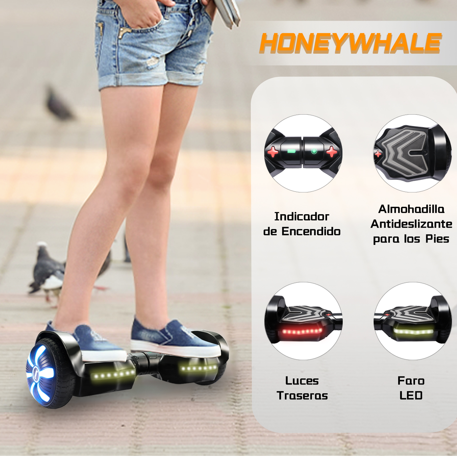 Foto 7 pulgar | Hoverboard Electrico Infantil Honey Whale K1  Negro