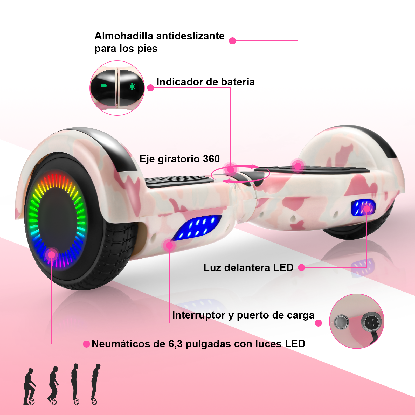 Foto 3 pulgar | Hoverboard Eléctrico Infantil Z1 Max  Rosa