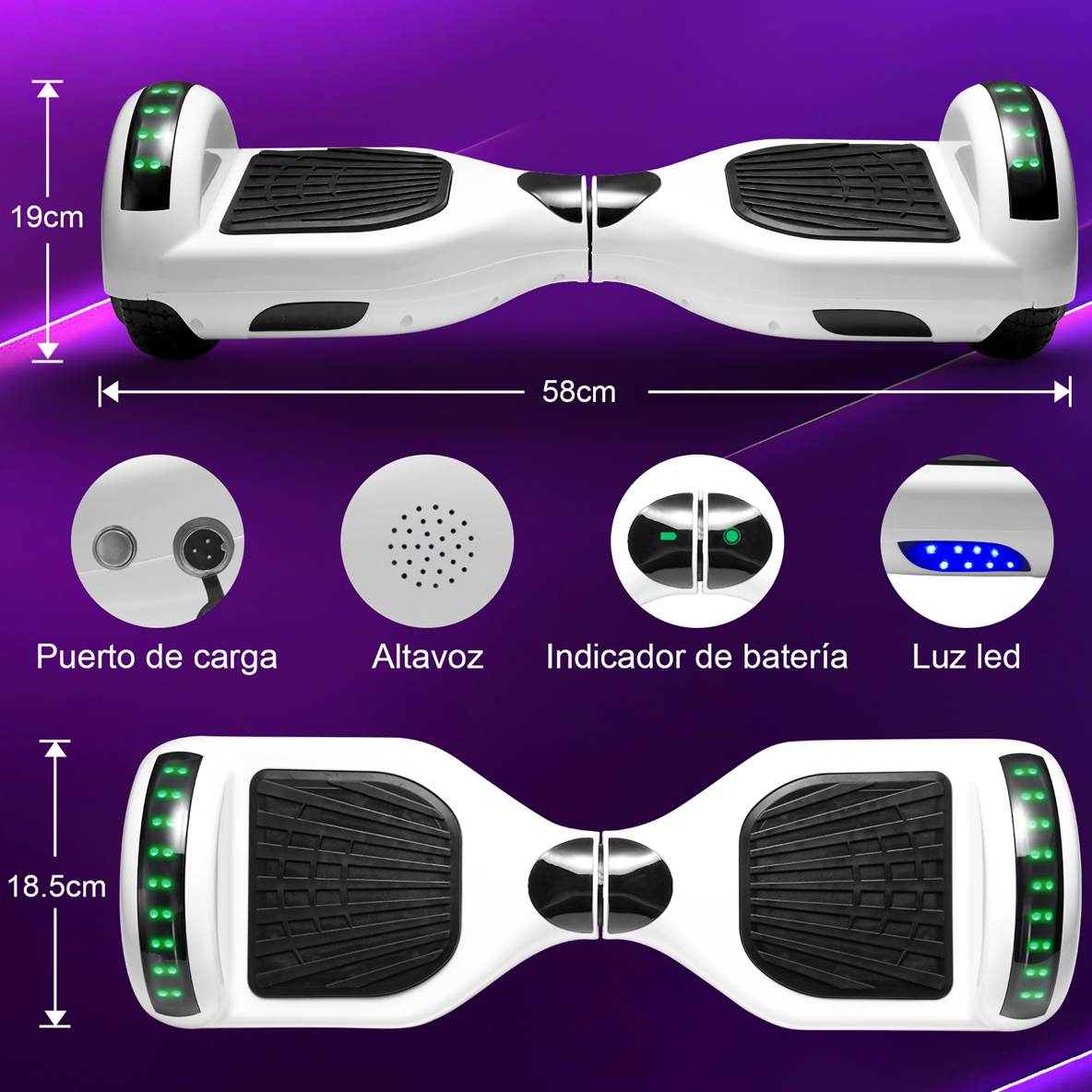 Foto 3 pulgar | Hoverboard Eléctrico Infantil Honey Whale Z1 Blanco