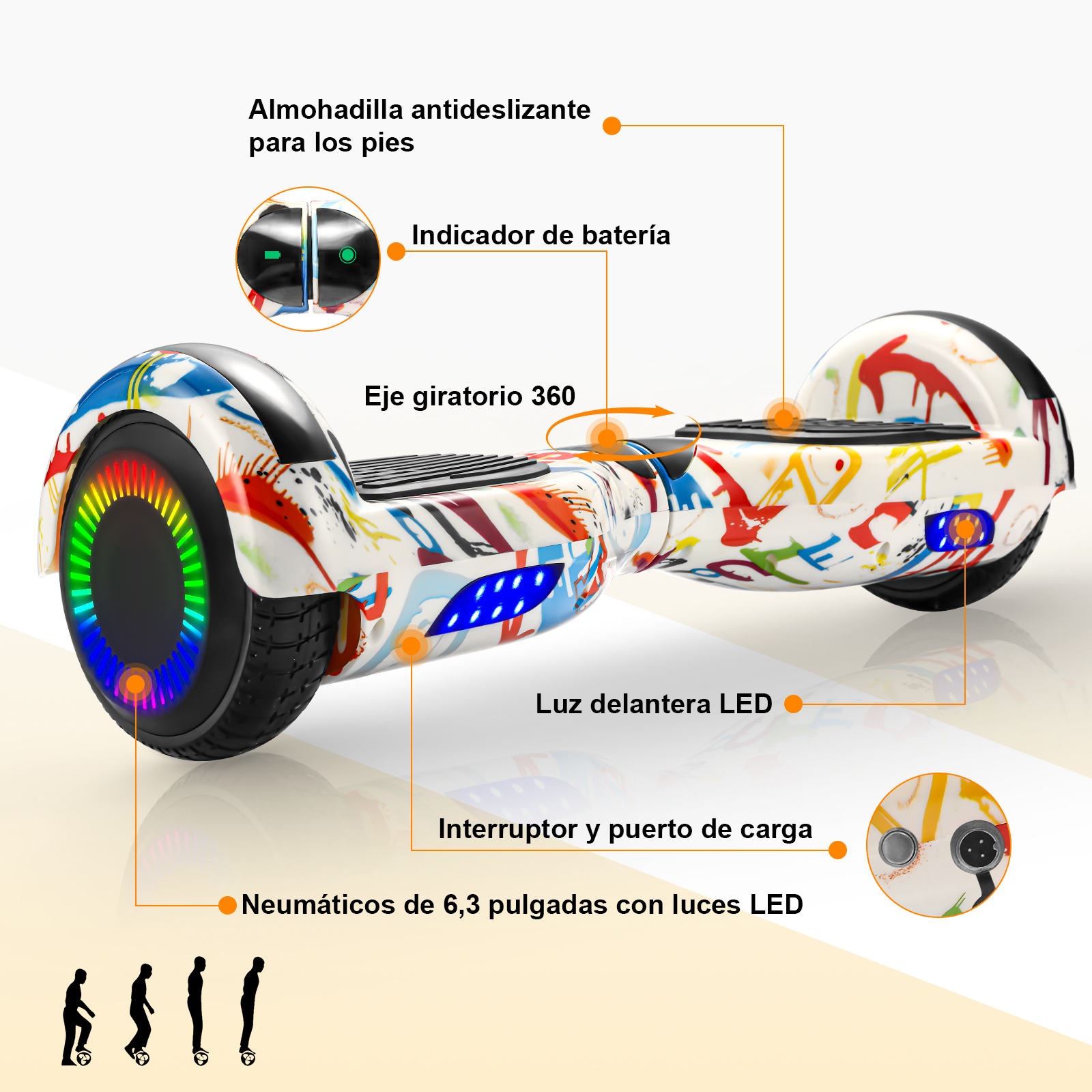 Foto 2 | Hoverboard Eléctrico Infantil Z1 Max Blanco Graffiti