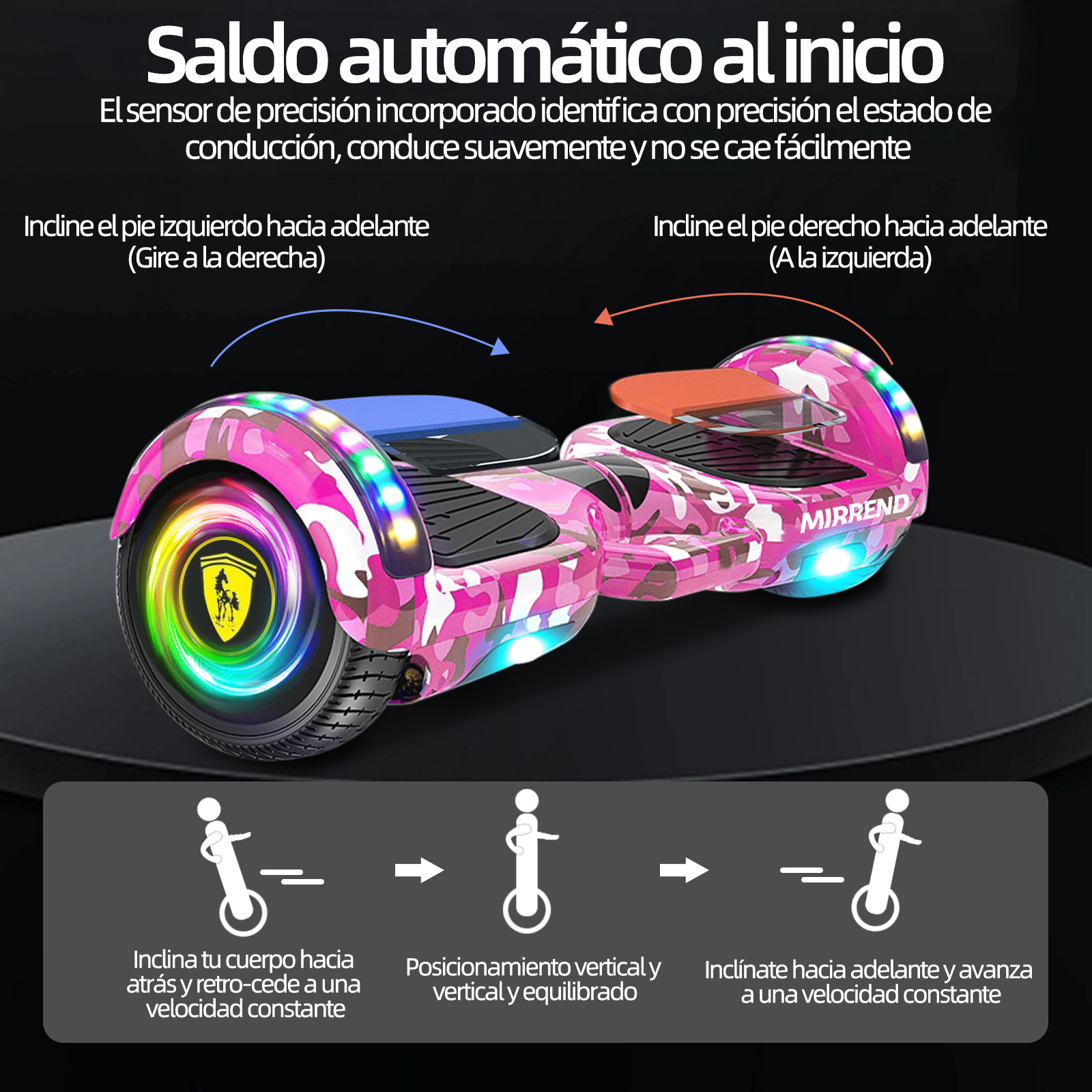 Foto 4 pulgar | Patinete Eléctrico Hoverboard Mirrend T1 Bluetooth 7 Pulgadas