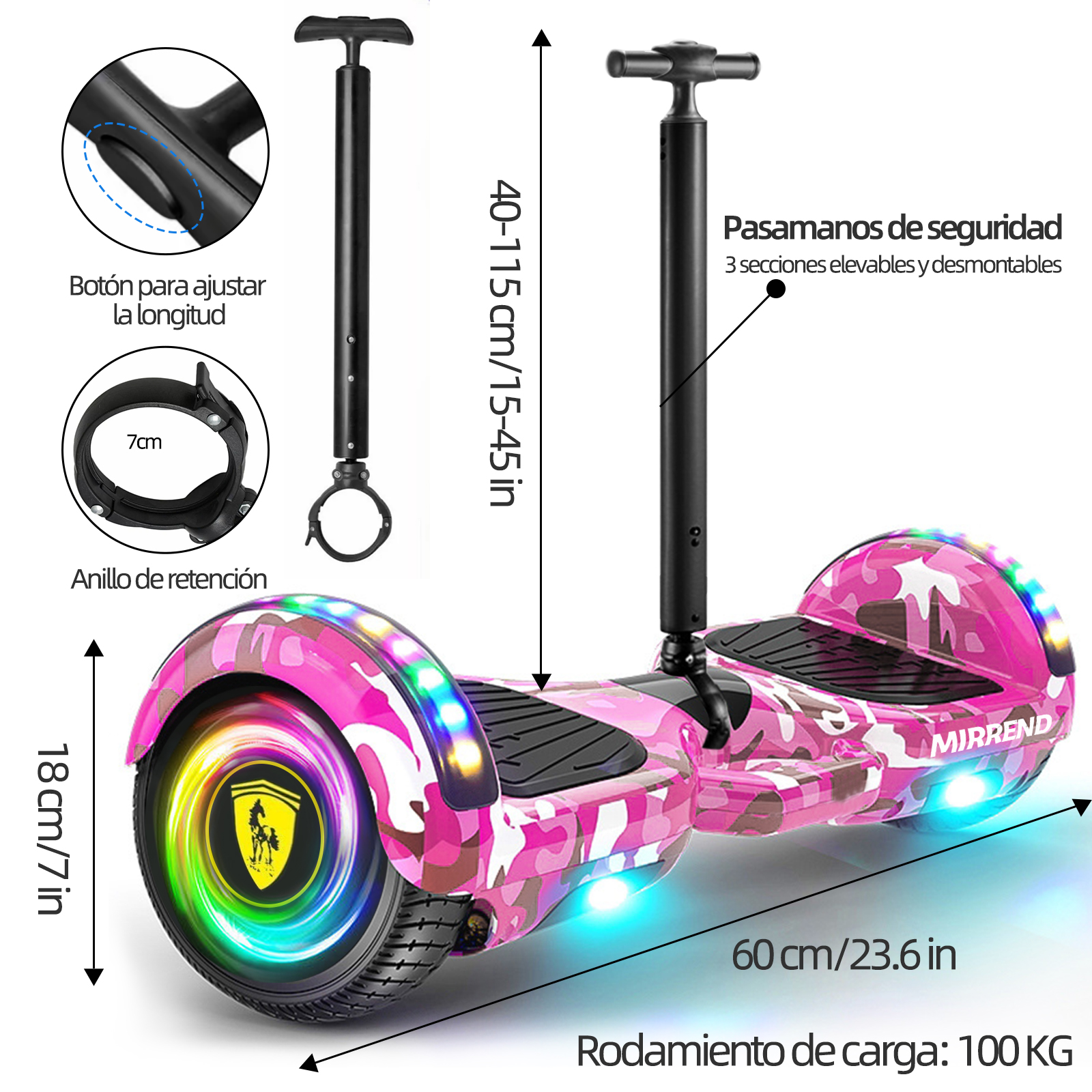 Foto 9 pulgar | Patinete Eléctrico Hoverboard Mirrend T1 Bluetooth 7 Pulgadas