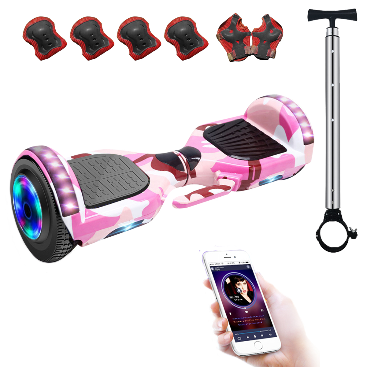 Foto 1 | Hoverboard Scooter Electrico Con Bluetooth Con Luces Led Y Barra Para Sostenerse Color Rosa
