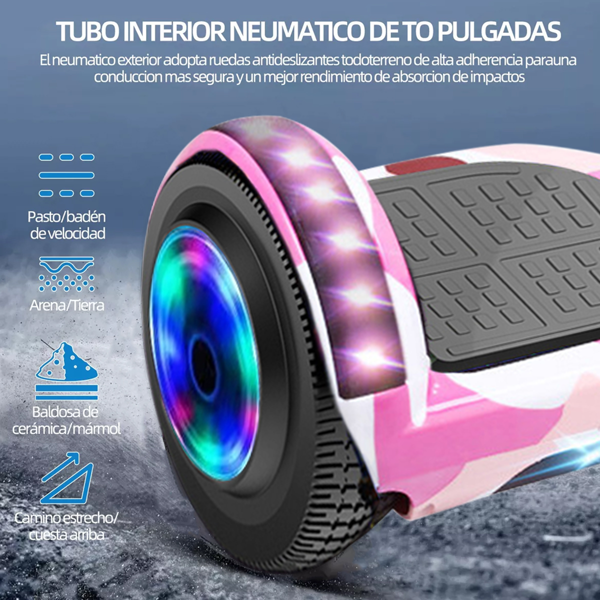 Foto 3 pulgar | Hoverboard Scooter Electrico Con Bluetooth Con Luces Led Y Barra Para Sostenerse Color Rosa