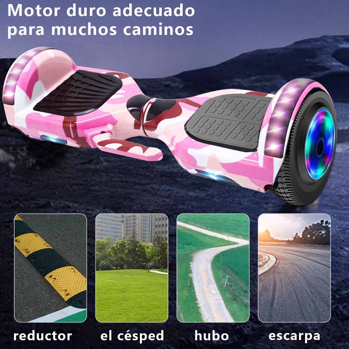 Foto 4 pulgar | Hoverboard Scooter Electrico Con Bluetooth Con Luces Led Y Barra Para Sostenerse Color Rosa