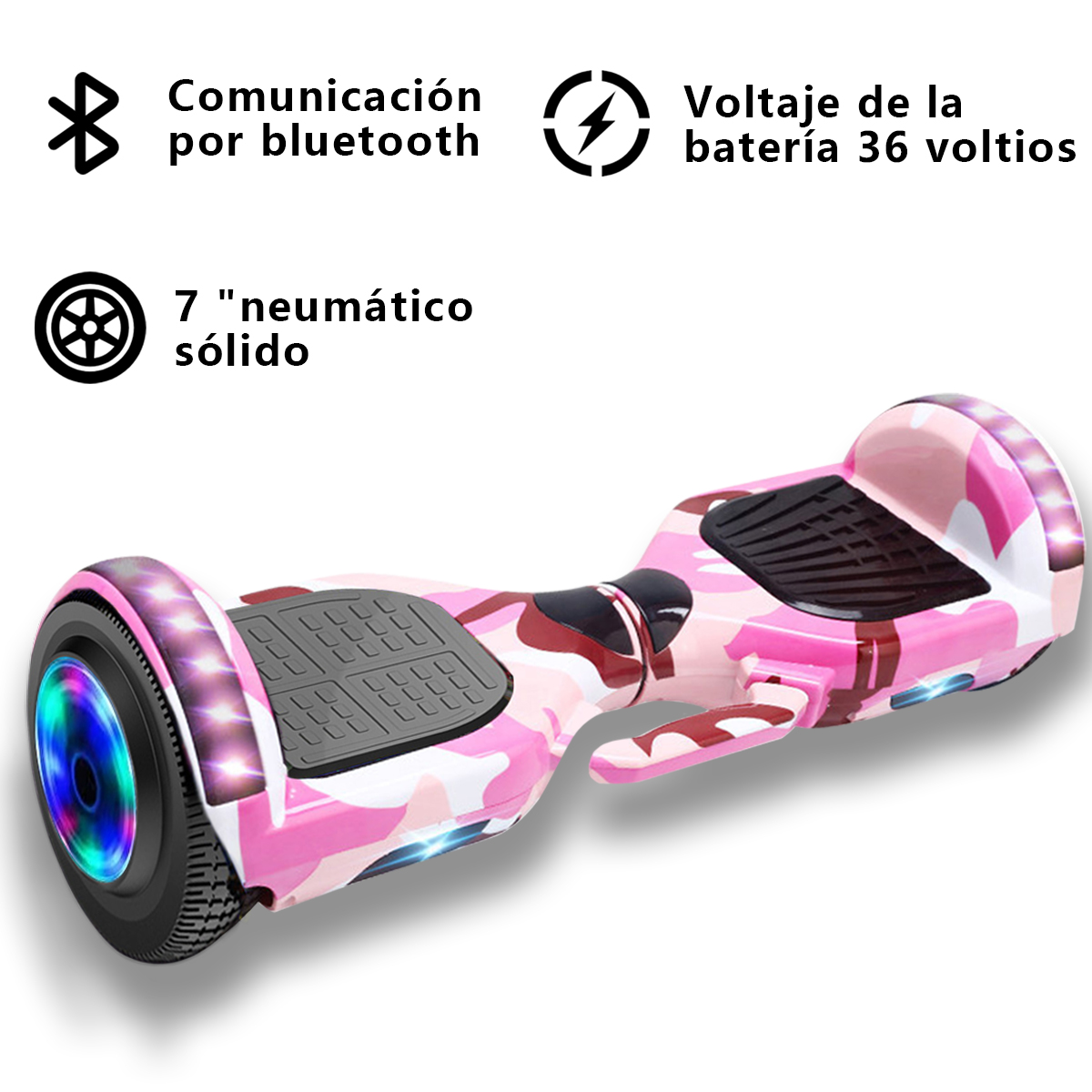 Foto 5 pulgar | Hoverboard Scooter Electrico Con Bluetooth Con Luces Led Y Barra Para Sostenerse Color Rosa